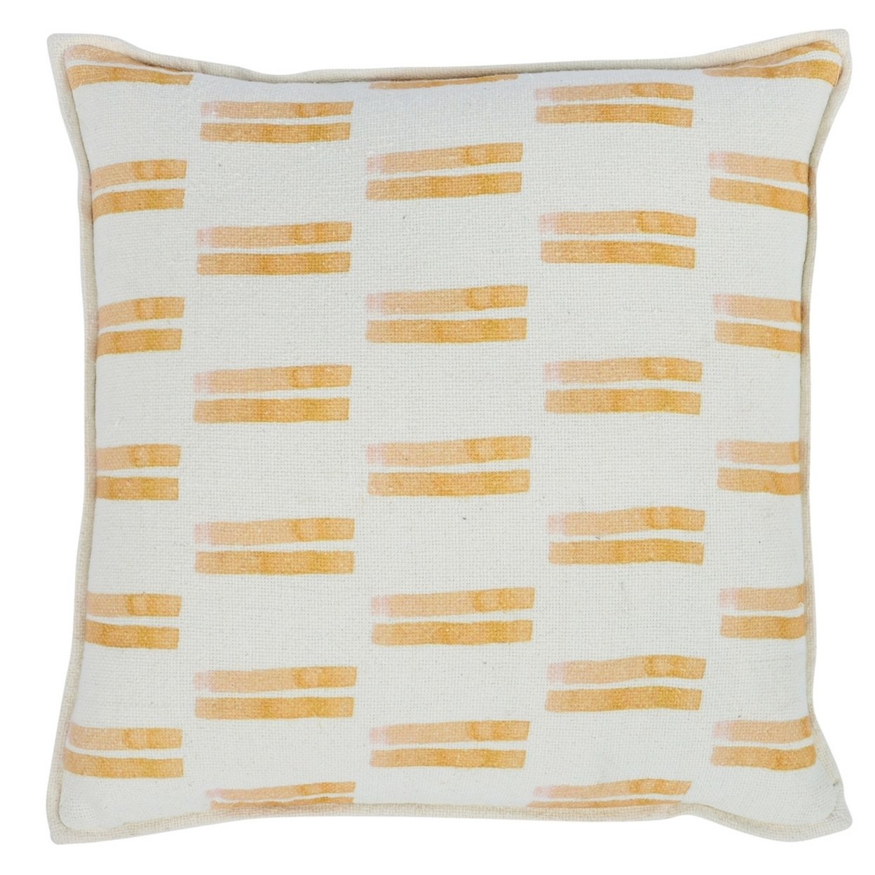 22 Inch Square Linen Accent Throw Pillow, Watercolor Design, Ivory, Orange- Saltoro Sherpi