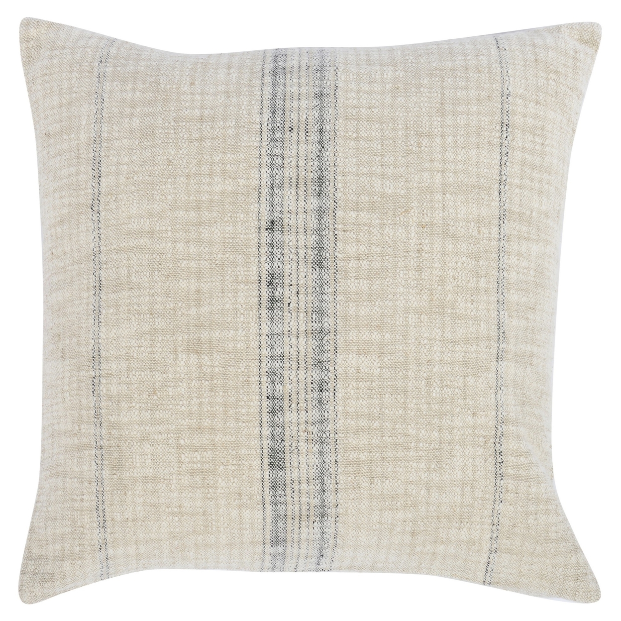 Tia 22 Inch Square Accent Throw Pillow With Woven Black Stripe, Beige Linen- Saltoro Sherpi