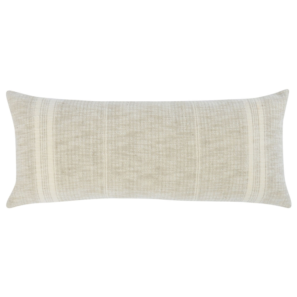 Tia 16 X 36 Lumbar Accent Throw Pillow, Woven Striped, Ivory Linen Blend- Saltoro Sherpi