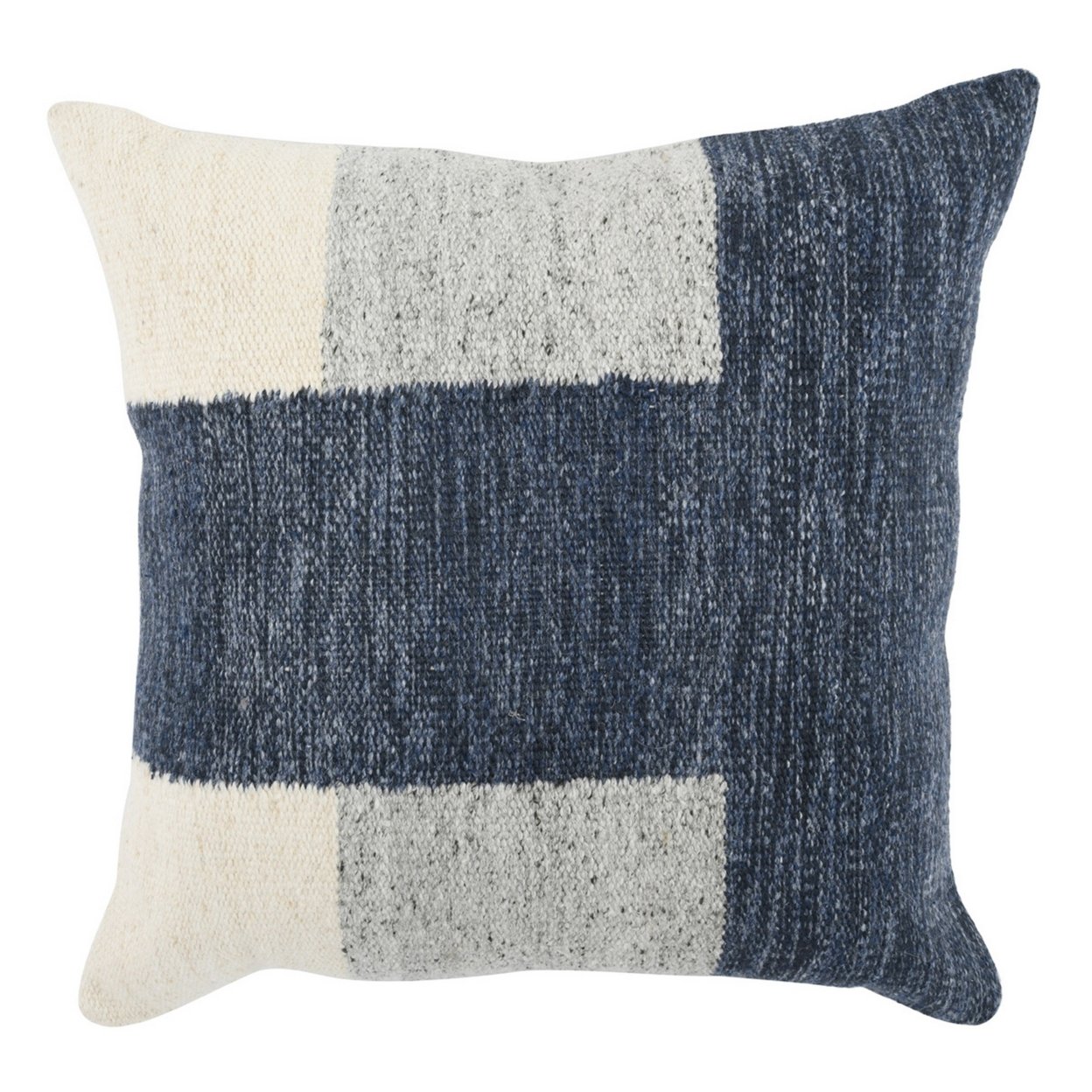 22 Inch Square Accent Throw Pillow, Color Block Pattern, Blue, Gray, White- Saltoro Sherpi