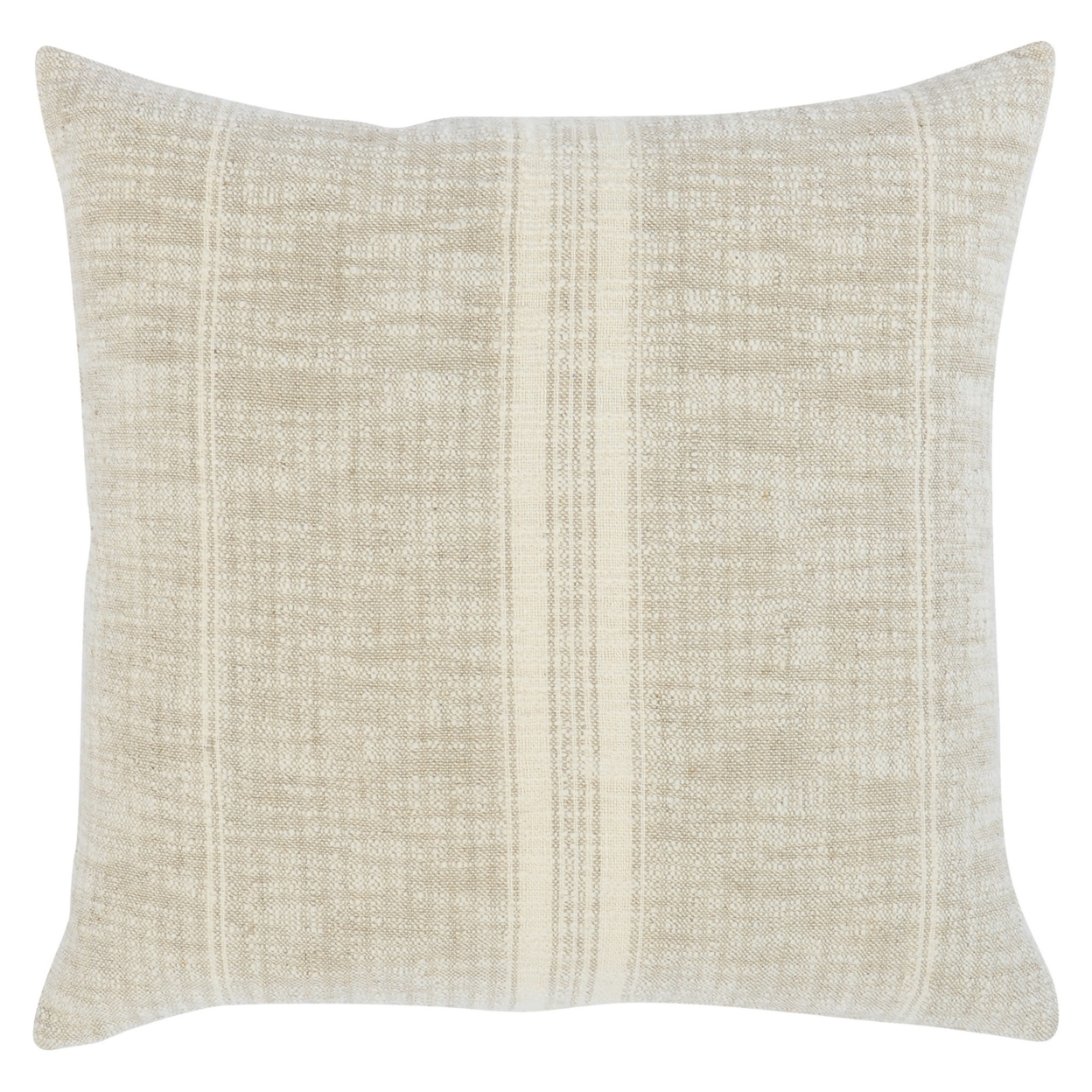 Tia 22 Inch Square Accent Throw Pillow With Woven Striped Ivory Linen Blend- Saltoro Sherpi