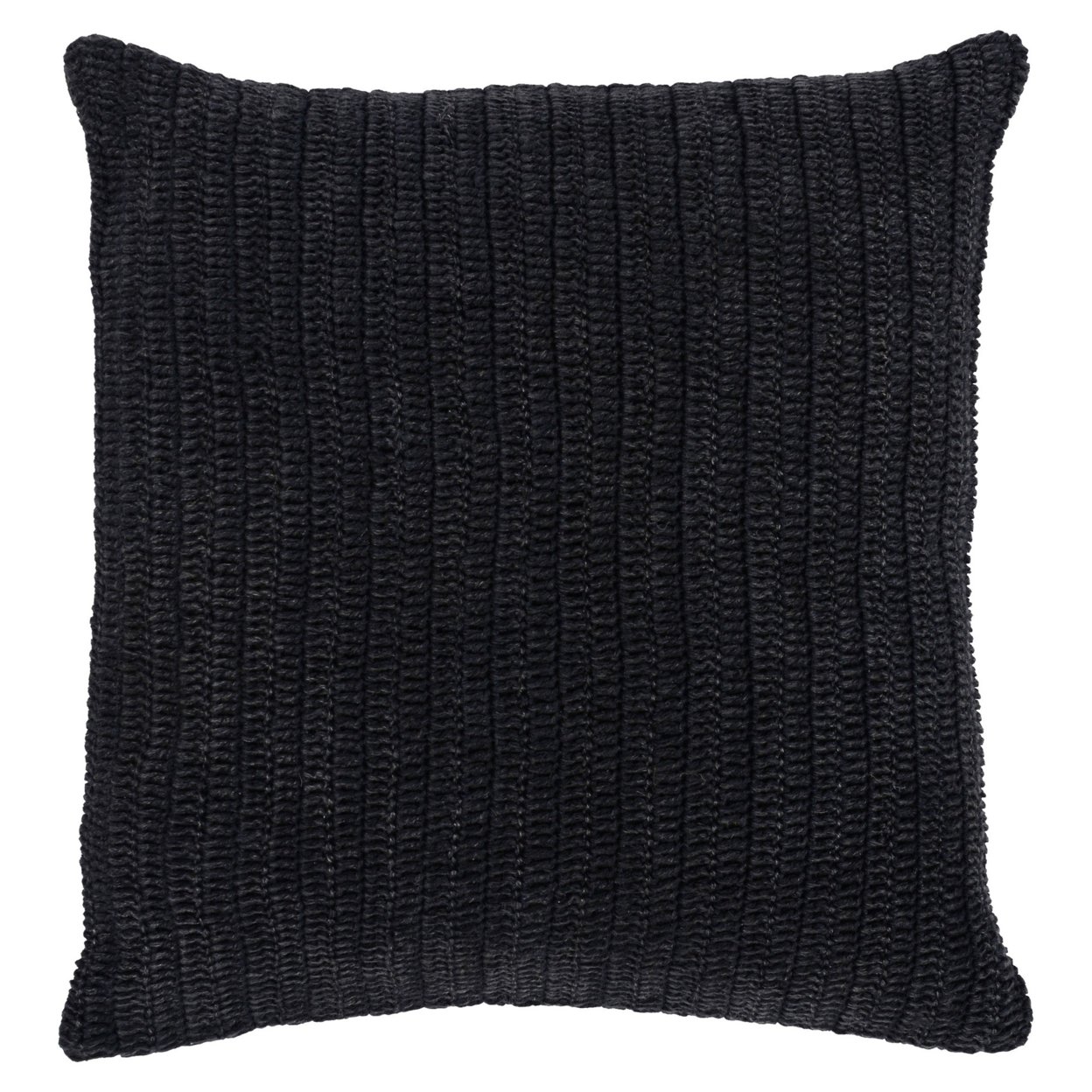 Rosie 22 Inch Square Accent Throw Pillow, Hand Knitted Designs, Black Linen- Saltoro Sherpi