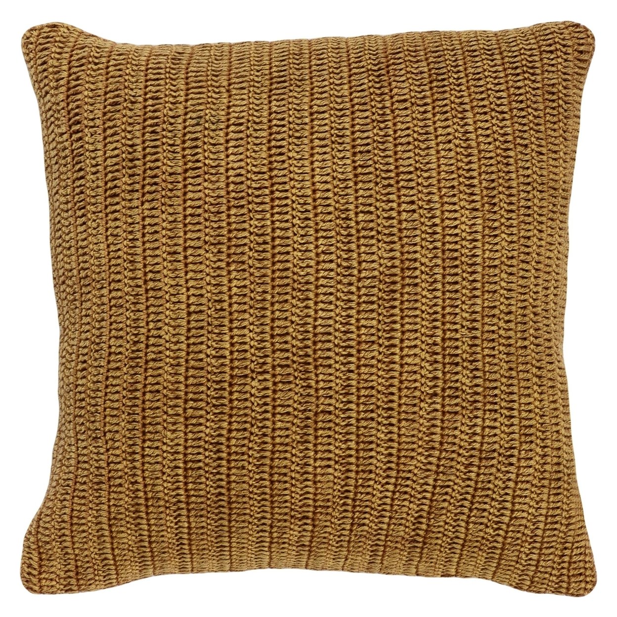 Rosie 22 Inch Square Accent Throw Pillow, Hand Knitted Designs, Brown Linen- Saltoro Sherpi