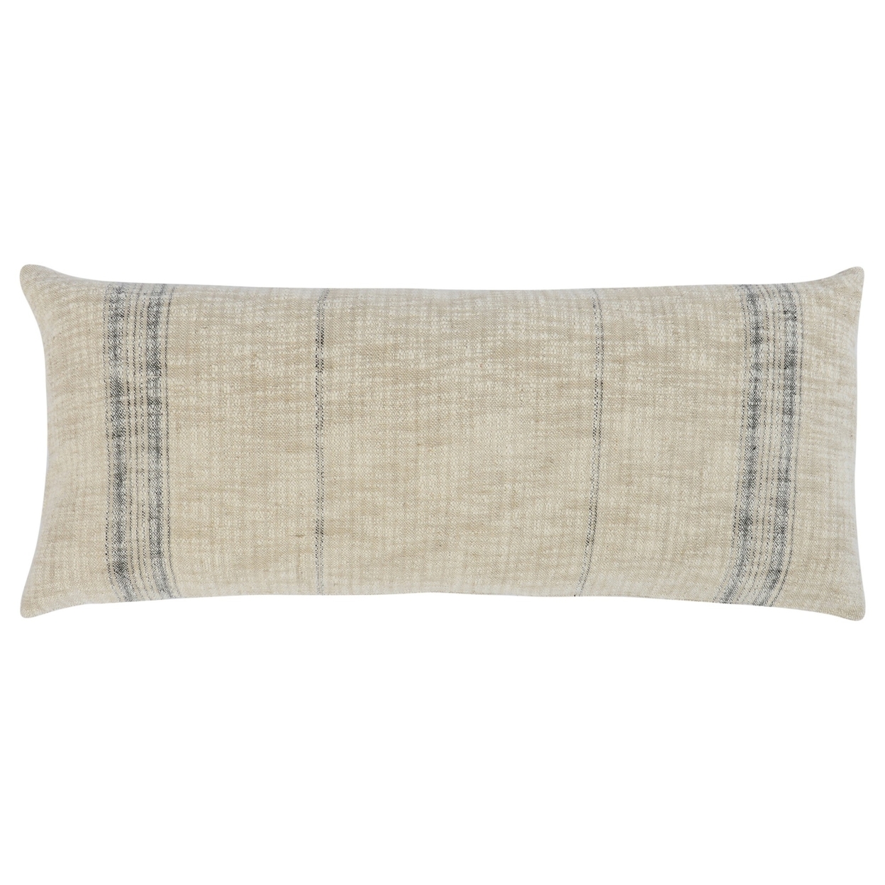Tia 16 X 36 Lumbar Accent Throw Pillow, Woven Black Stripe, Beige Linen- Saltoro Sherpi