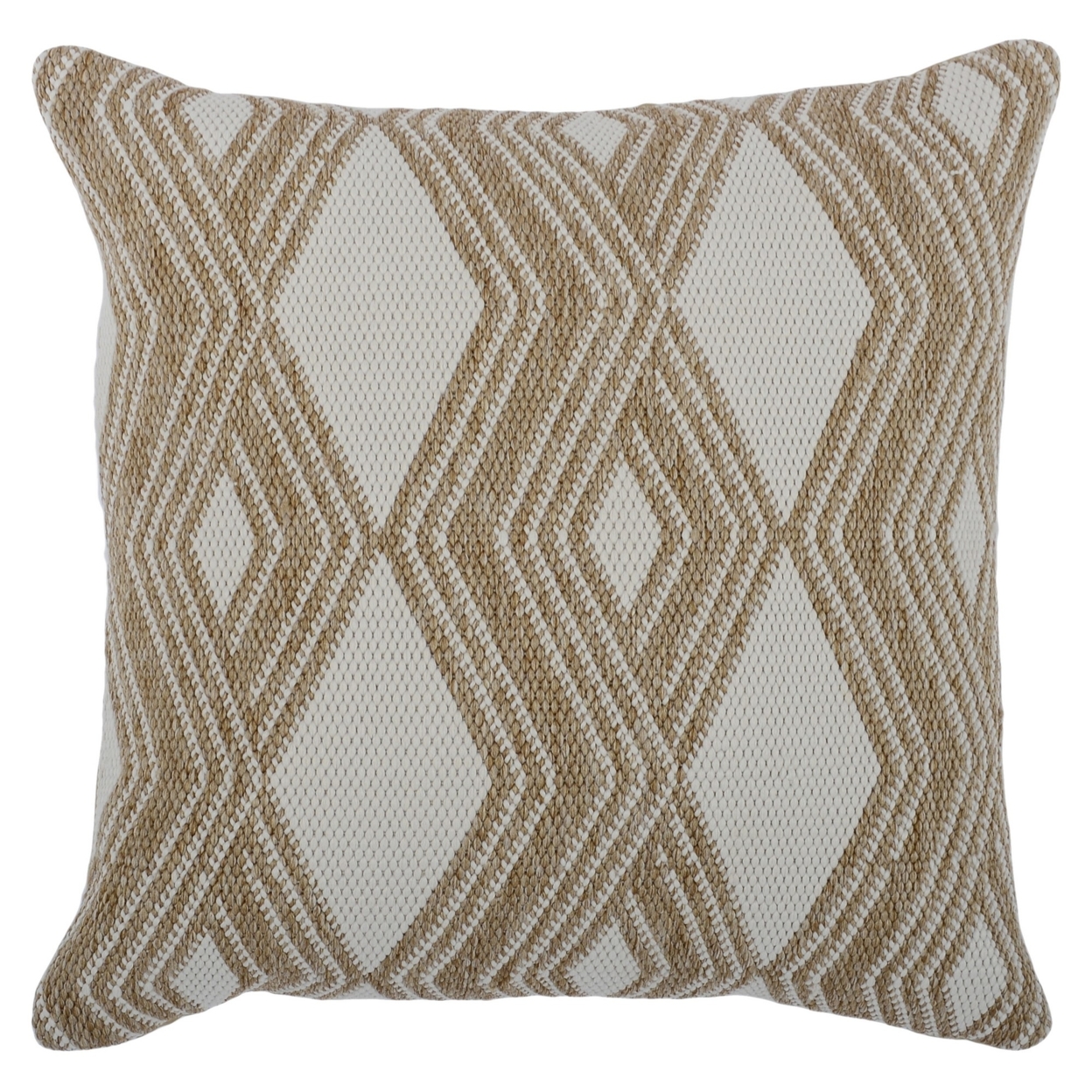Jai 22 X 22 Outdoor Accent Throw Pillow, Handwoven Geometric Design, Brown- Saltoro Sherpi