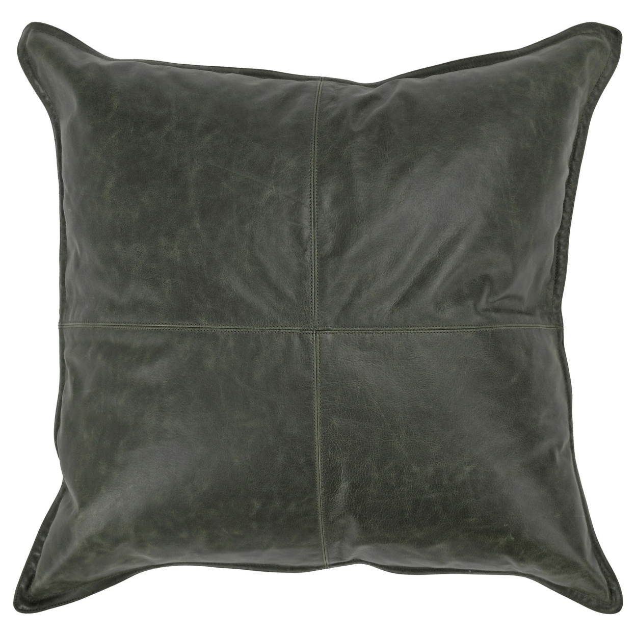 Norm 22 Inch Square Accent Throw Pillow, Pieced Design Forest Green Leather- Saltoro Sherpi