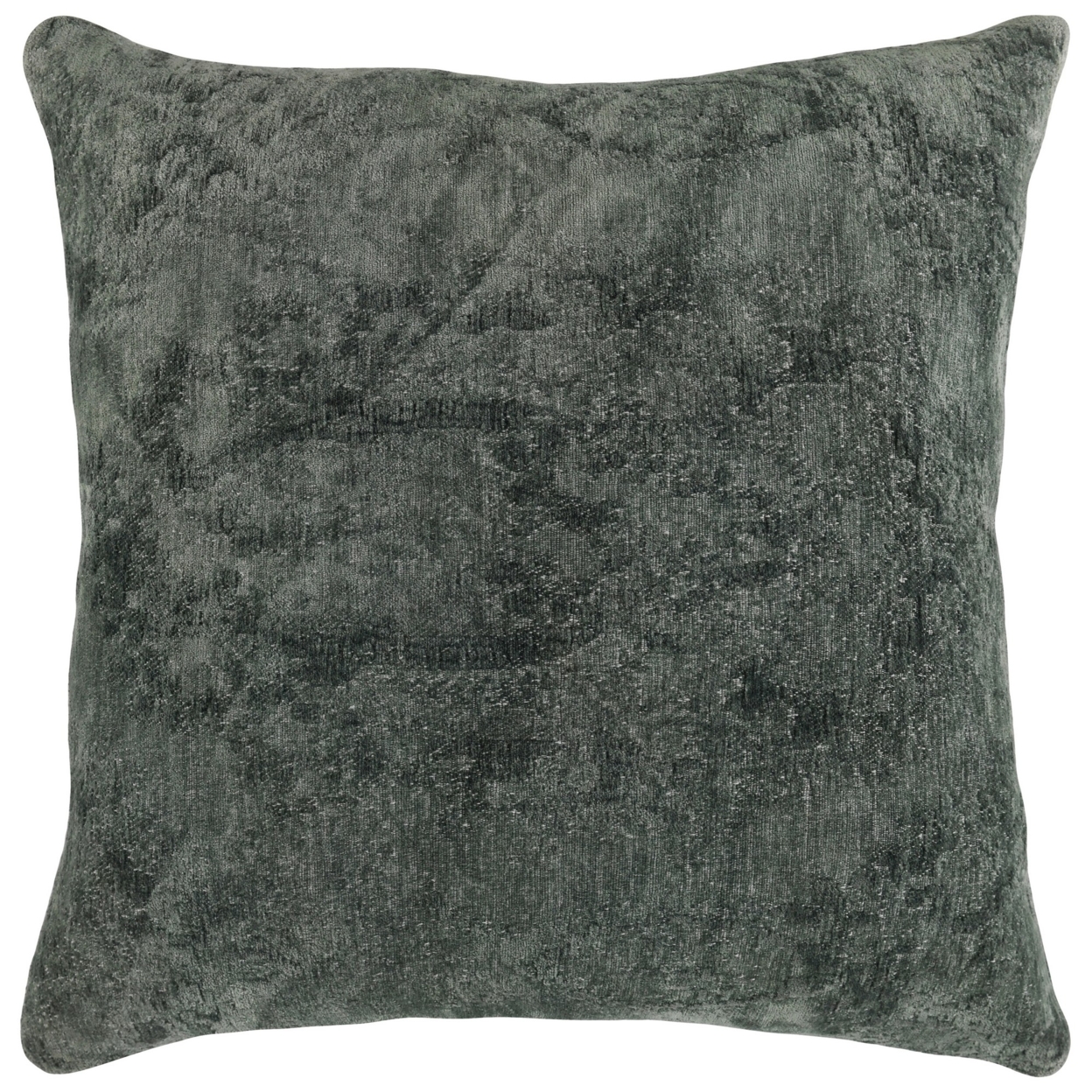 Piper 22 Inch Square Accent Throw Pillow, Handcrafted Dark Green Jacquard- Saltoro Sherpi