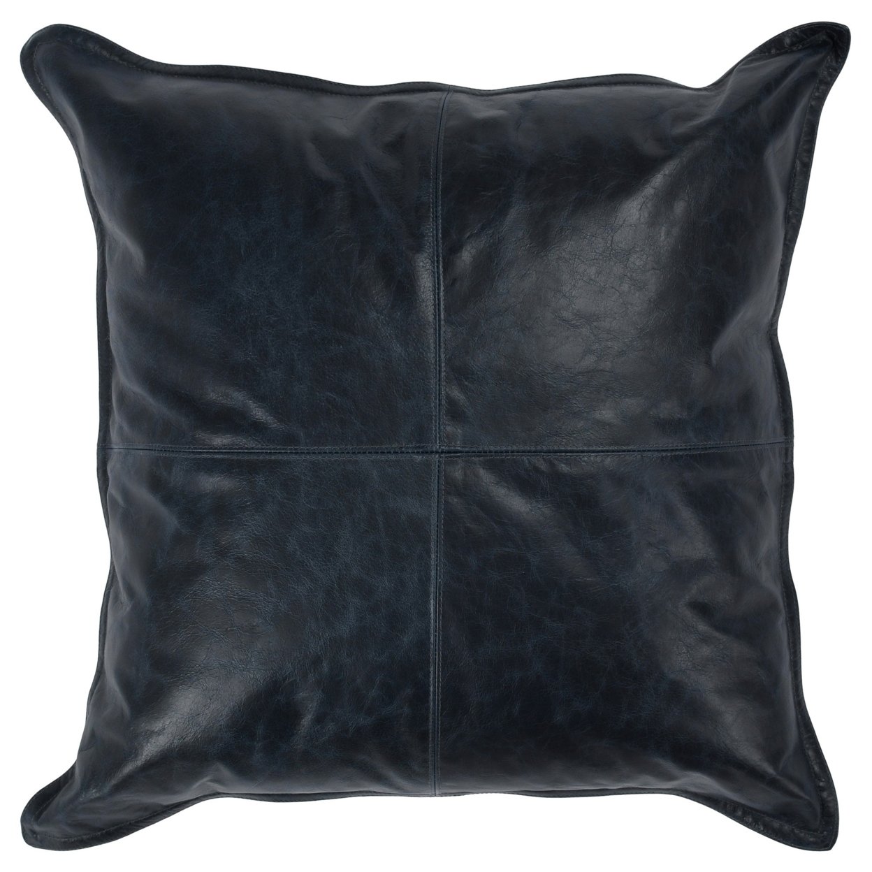 Norm 22 Inch Square Accent Throw Pillow, Pieced Design Classic Blue Leather- Saltoro Sherpi