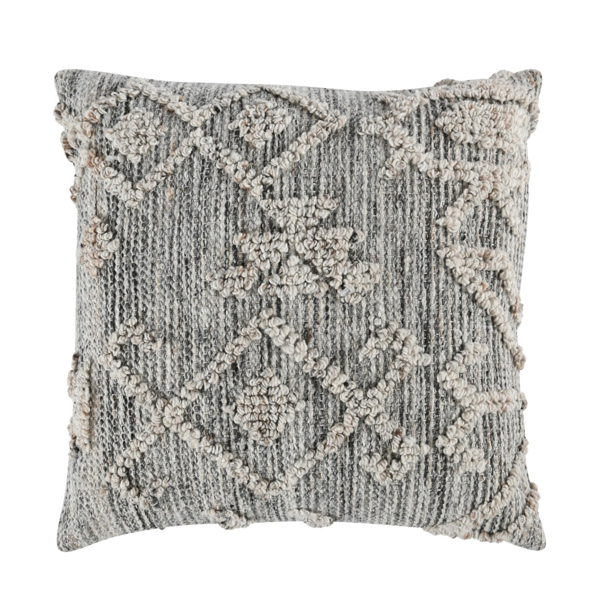 Jai 22 X 22 Outdoor Accent Throw Pillow, Handwoven Design, Gray Polyester- Saltoro Sherpi
