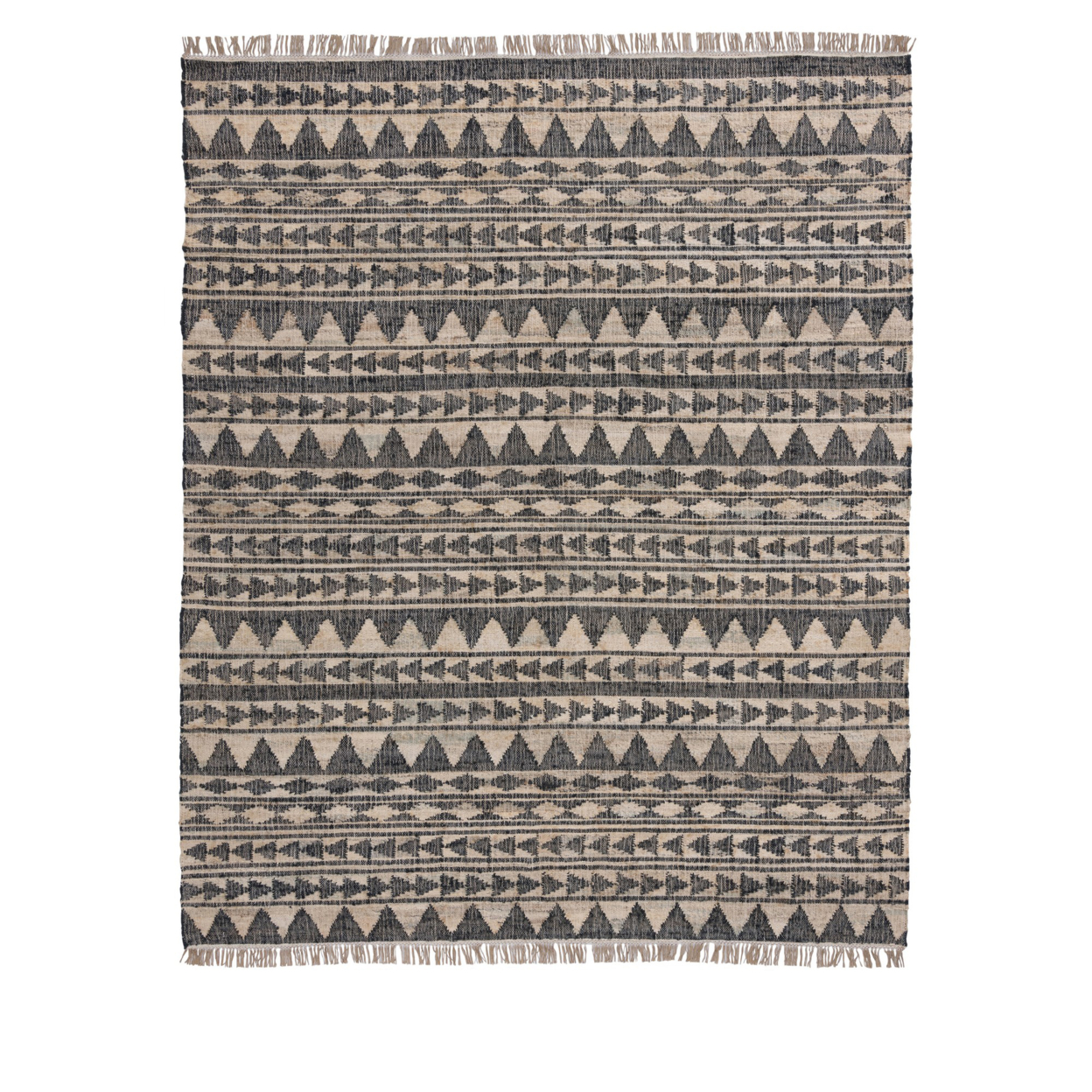 Moly 10 X 8 Tassel Area Rug, Tribal Triangle Pattern, Black Handwoven Jute - Saltoro Sherpi