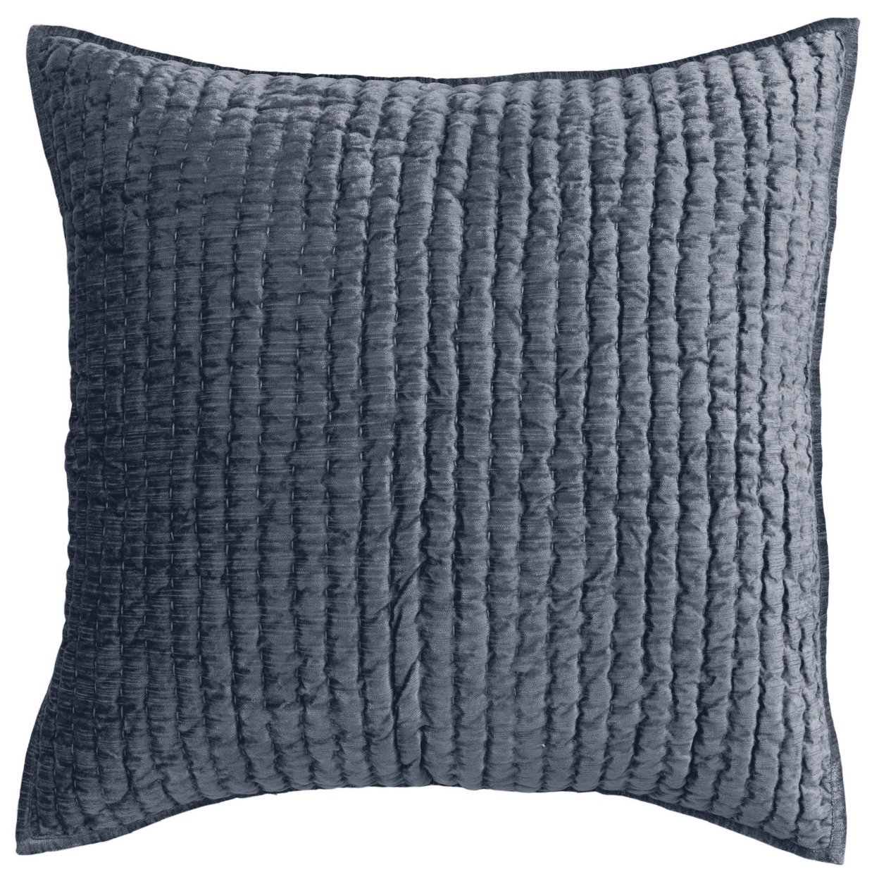 Bili 26 Inch Square Hand Stitched Euro Pillow Sham, Rayon Velvet, Fog Blue- Saltoro Sherpi