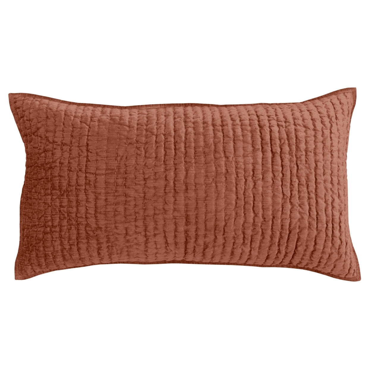 Bili 20 X 36 Stitched King Lumbar Pillow Sham, Orange Brown Rayon Velvet- Saltoro Sherpi