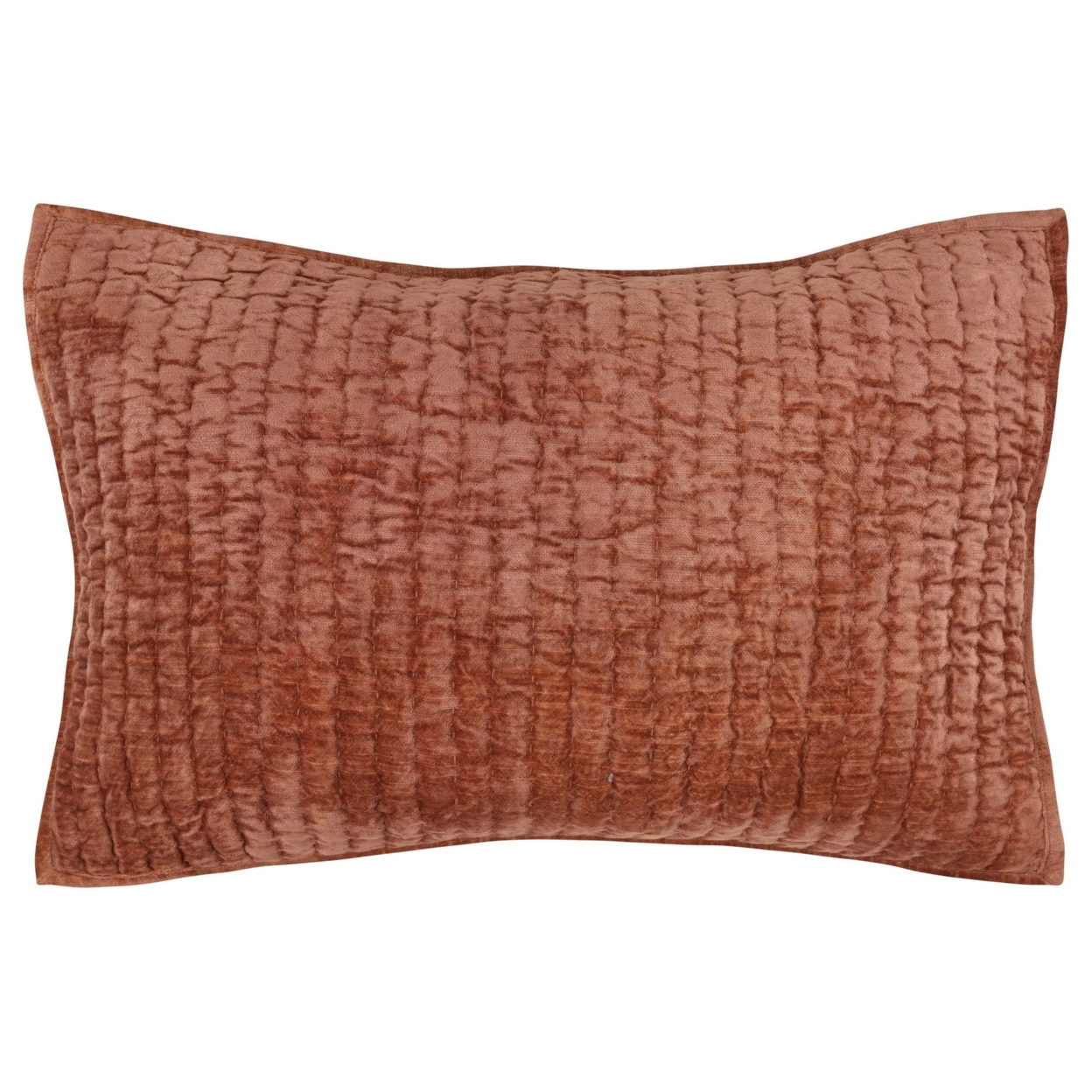 Bili 20 X 26 Hand Stitched Standard Pillow Sham, Orange Brown Rayon Velvet- Saltoro Sherpi