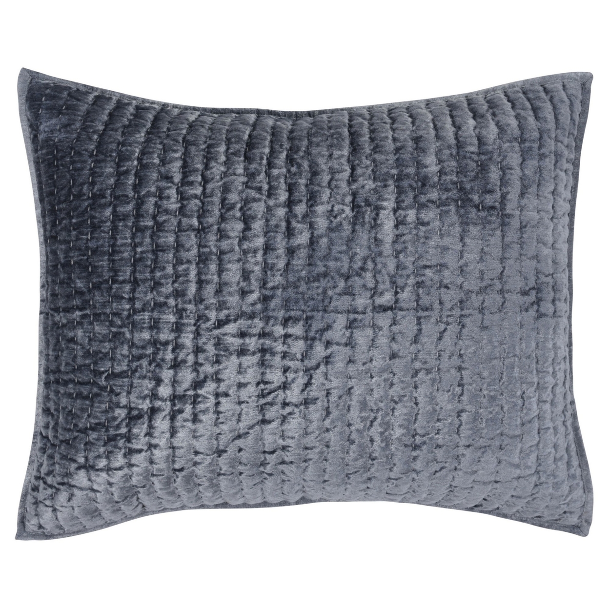 Bili 20 X 26 Hand Stitched Standard Pillow Sham, Quilted, Blue Rayon Velvet- Saltoro Sherpi