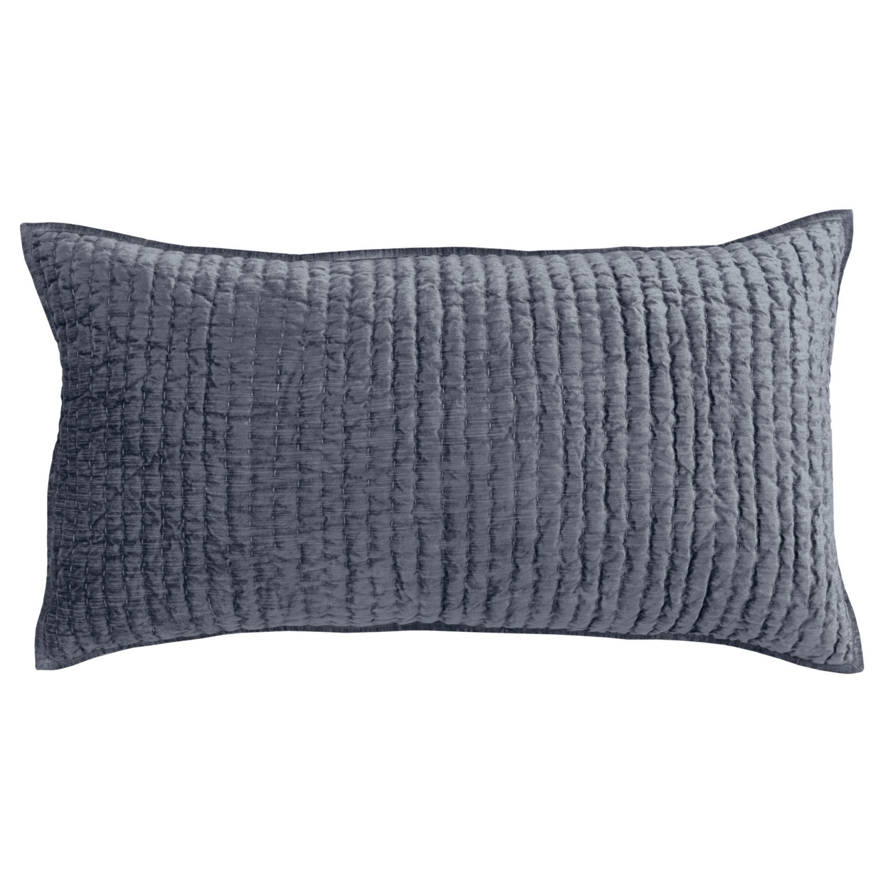 Bili 20 X 36 Hand Stitched Lumbar King Pillow Sham, Rayon Velvet, Fog Blue- Saltoro Sherpi
