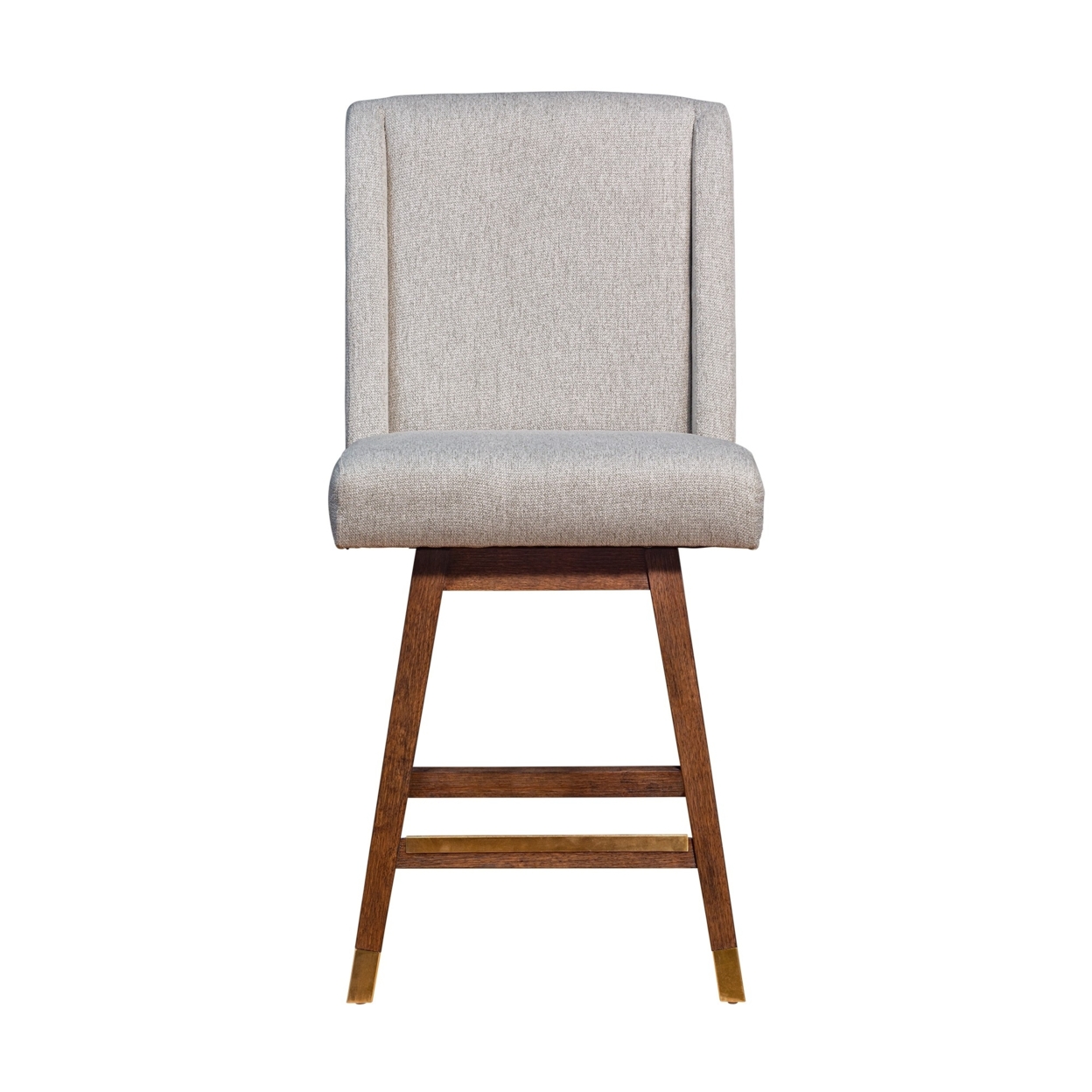 Rico 26 Inch Swivel Counter Stool Wingback Chair, Taupe Fabric, Brown Legs- Saltoro Sherpi
