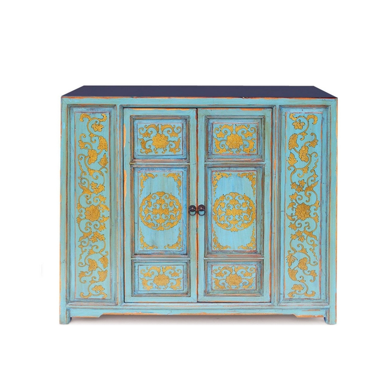 Florentine 43 Inch Vintage Sideboard Buffet Cabinet, 2 Door, Teal And Gold- Saltoro Sherpi