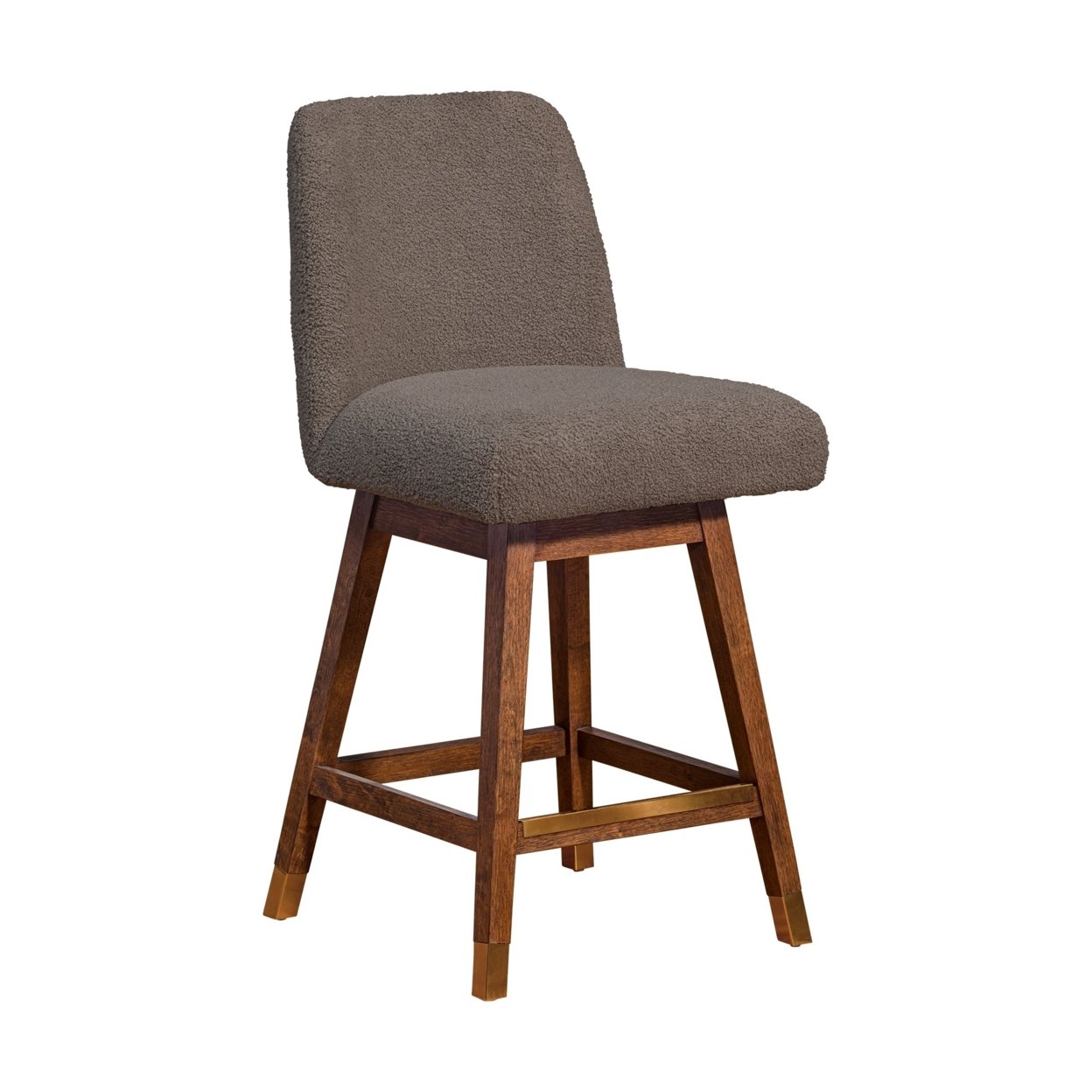 Lara 26 Inch Swivel Counter Stool Chair, Taupe Boucle, Brown Wood Legs- Saltoro Sherpi