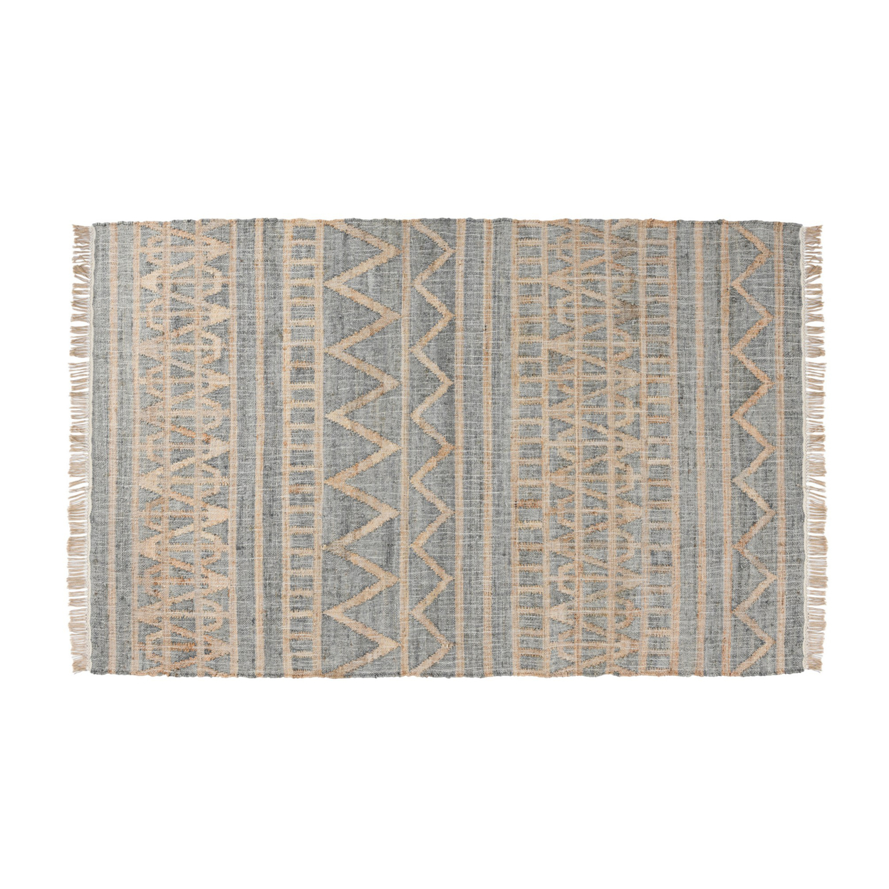 Myra 5 X 8 Area Rug, Soft Handwoven Moroccan Pattern, Brown And Blue Jute- Saltoro Sherpi