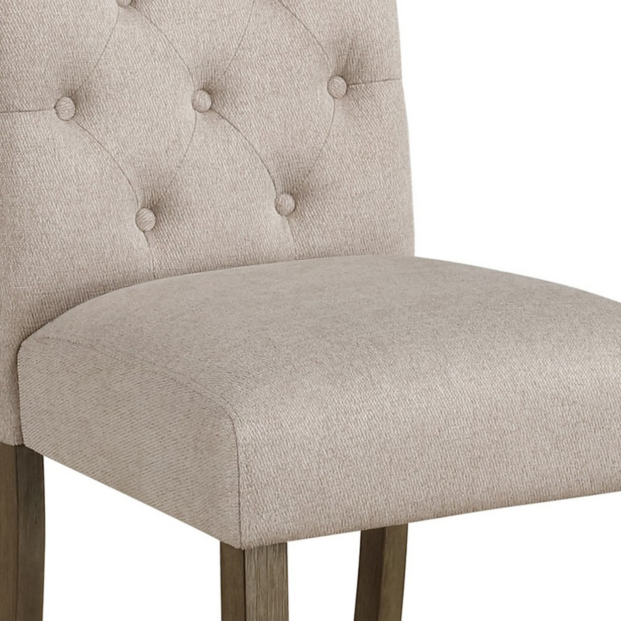 Neli 19 Inch Side Dining Chair, Set Of 2, Rolled Button Tufted Back, Beige- Saltoro Sherpi