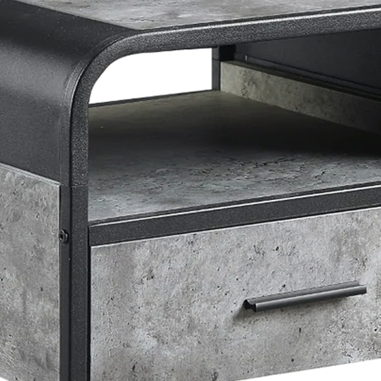 Ish 22 Inch Modern Wood End Table, 1 Drawer, Metal Handles, Gray , Black- Saltoro Sherpi