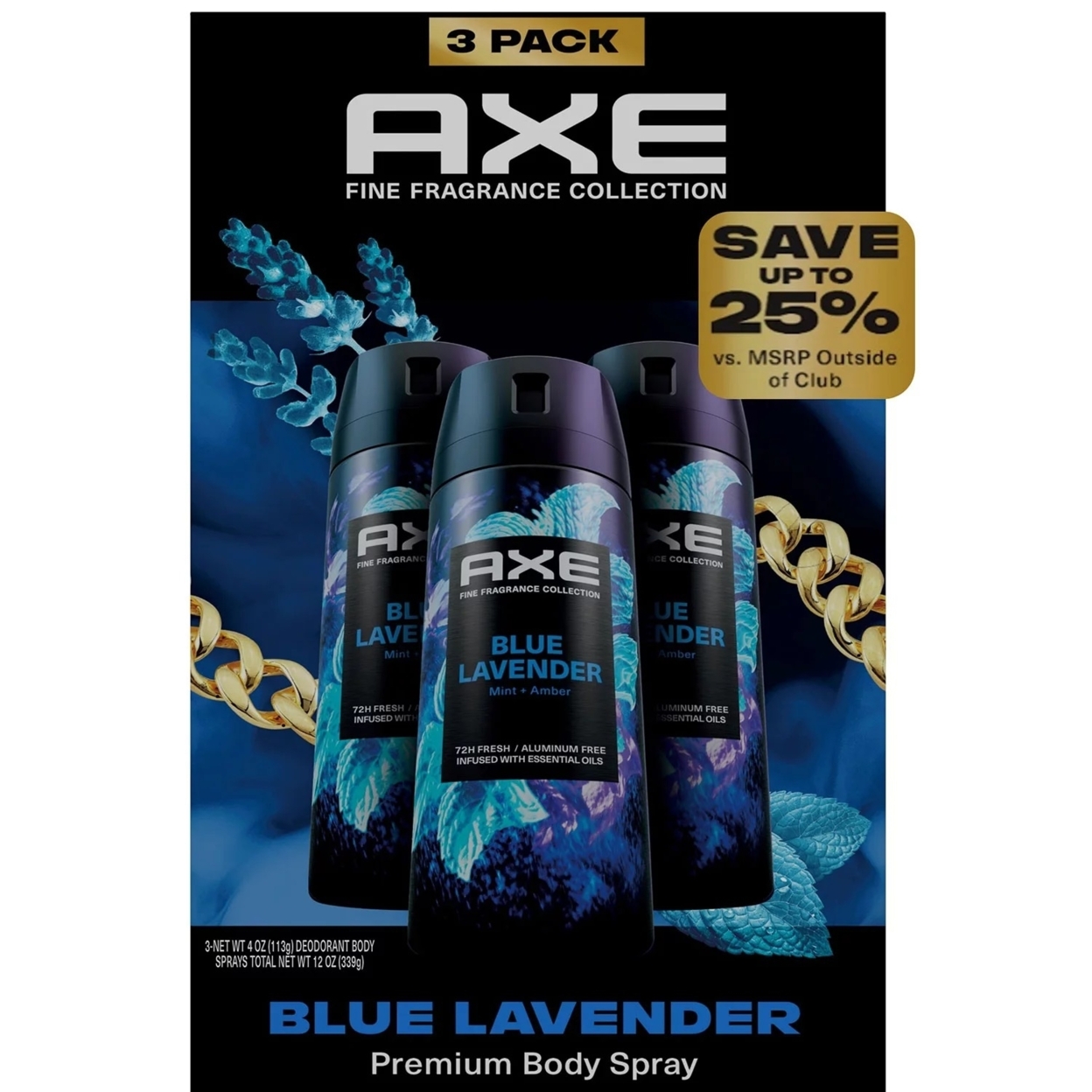 Axe Fine Fragrance Collection Premium Deodorant Body Spray, Blue Lavender (3 Ct)