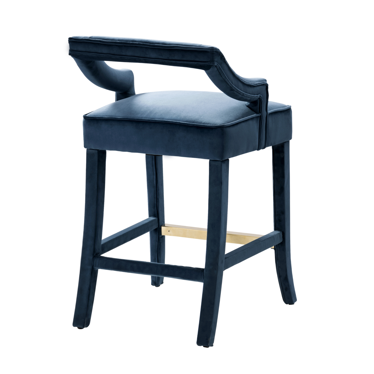 Iconic Home Catalina Counter Stool Chair Velvet Upholstered Half Back Design Gold Tone Footrest Bar Wood Frame, Modern Contemporary - Teal