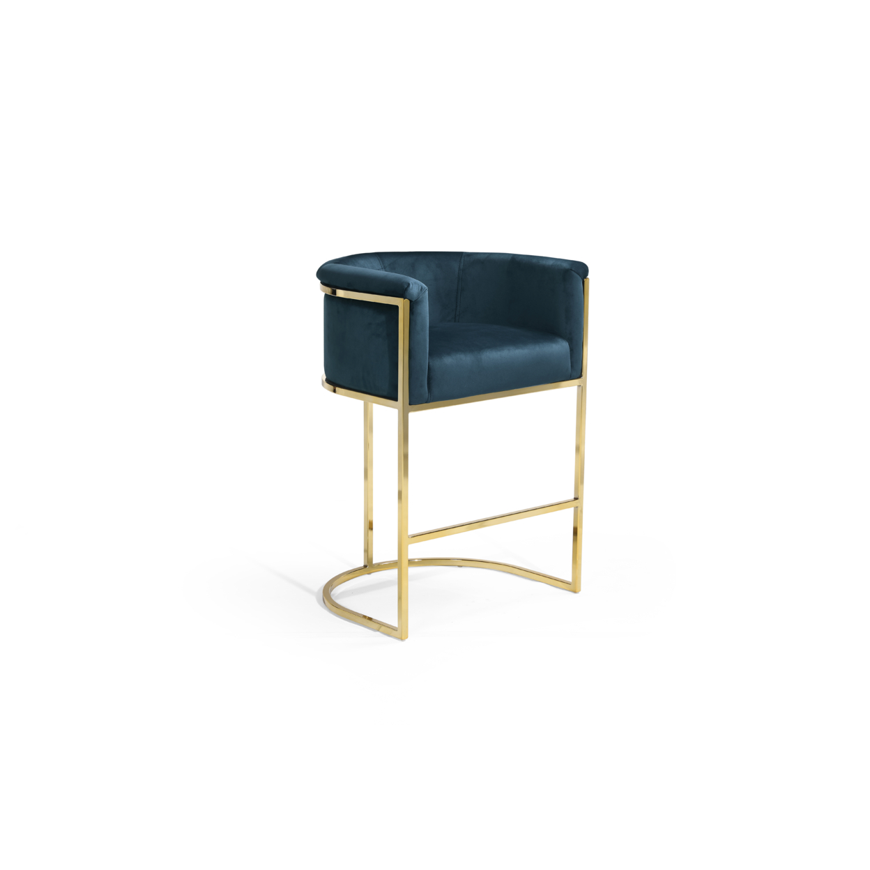 Iconic Home Scout Counter Stool Chair Velvet Upholstered Rolled Shelter Arm Design Half-Moon Goldtone Solid Metal U-Shaped Base - Grey