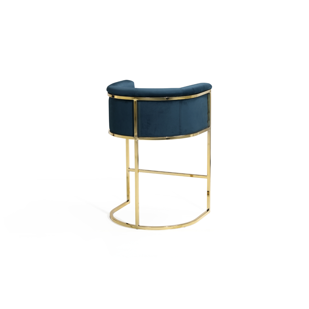 Iconic Home Scout Counter Stool Chair Velvet Upholstered Rolled Shelter Arm Design Half-Moon Goldtone Solid Metal U-Shaped Base - Teal