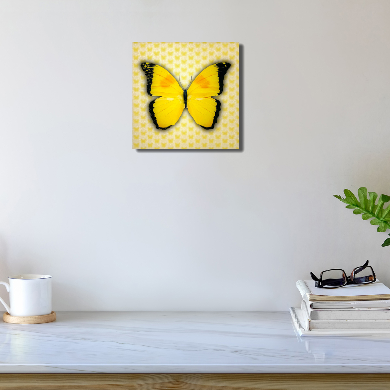 5D Multi-Dimensional Yellow Butterfly Wall Art Print On Strong Polycarbonate Panel - Immersive, Lenticular Artwork By Matashi (6x6 Inch)