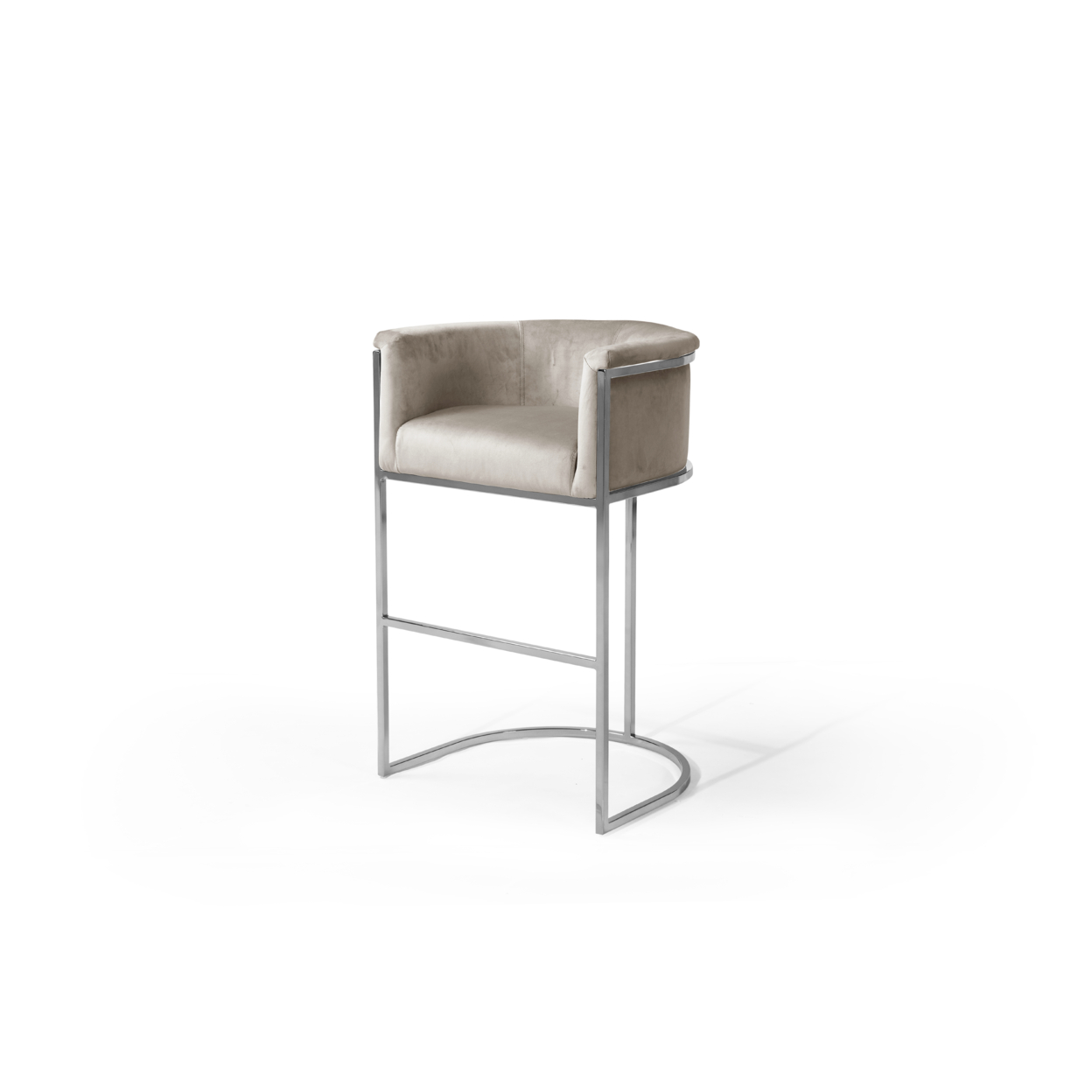 Iconic Home Scout Bar Stool Chair Velvet Upholstered Rolled Shelter Arm Design Half-Moon Chrometone Solid Metal U-Shaped Base - Teal