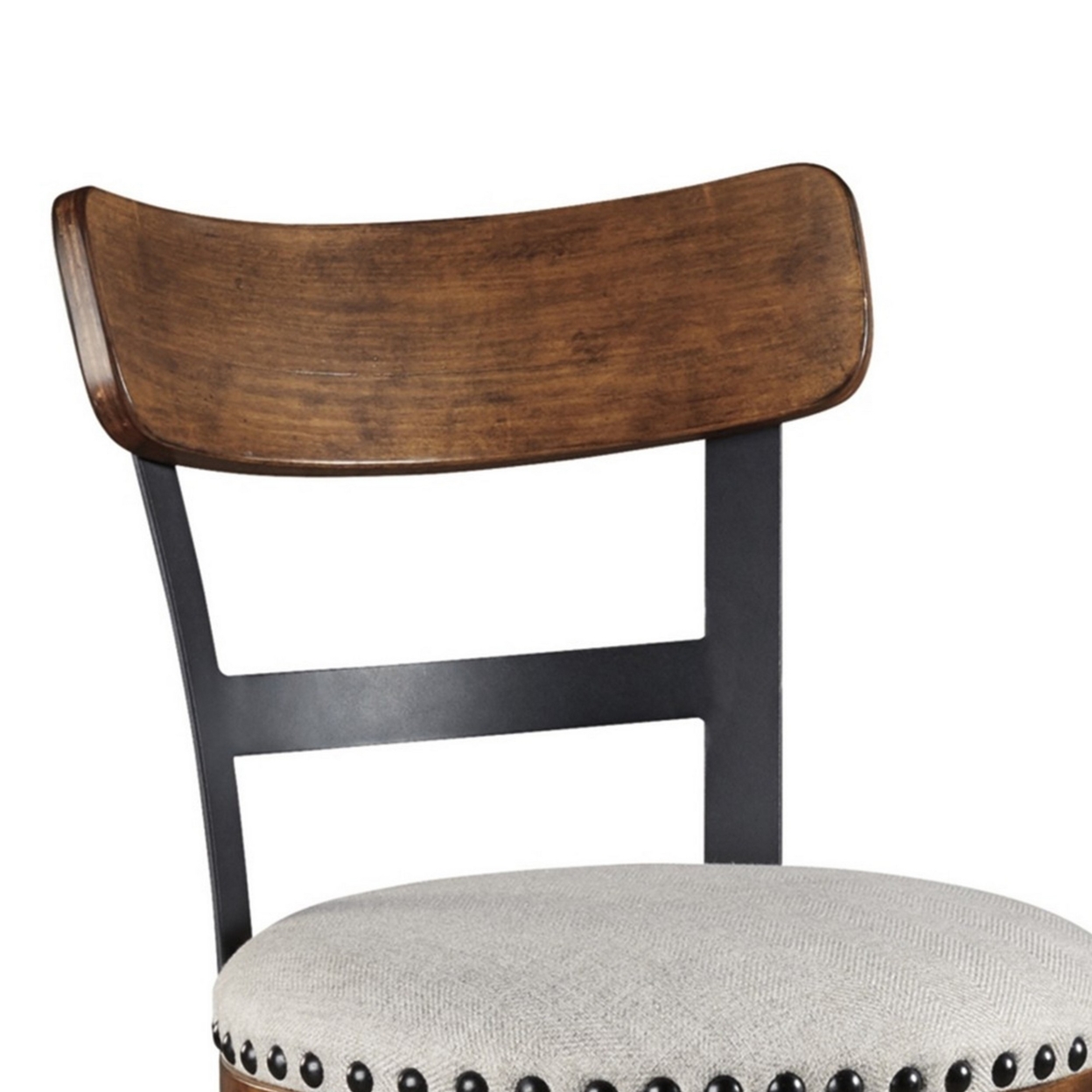 Zane 30 Inch Swivel Barstool, Round Cushioned Seat, Rich Brown Wood Frame- Saltoro Sherpi