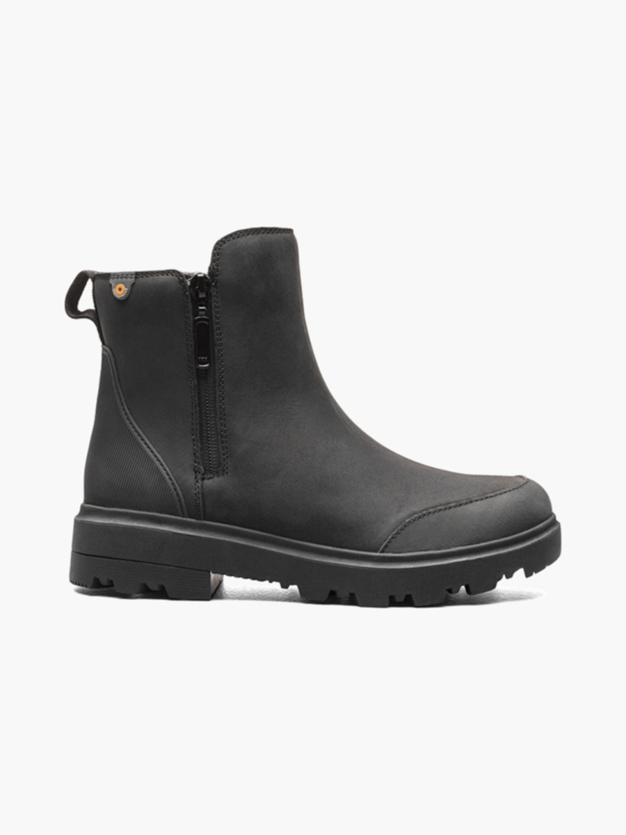 BOGS Women's Holly Zip Leather Waterproof Rain Boot Black - 72840-001 BLACK - BLACK, 10