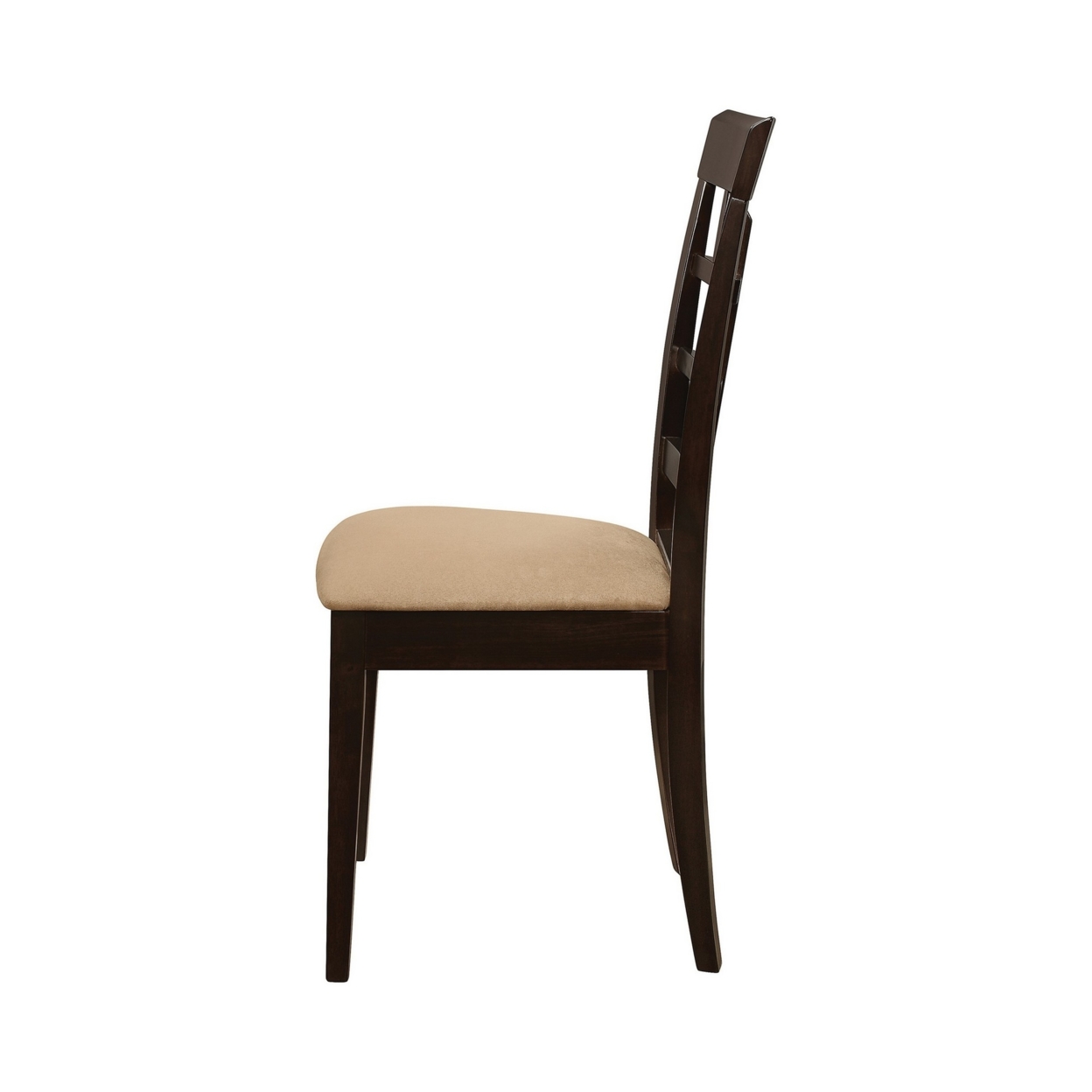 17 Inch Side Dining Chair, Set Of 2, Lattice Back Brown Wood, Tan Fabric- Saltoro Sherpi