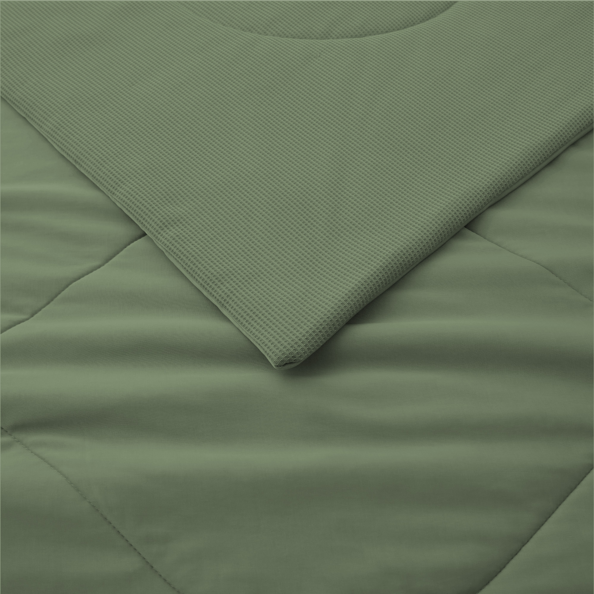 Silky Lightweight Blanket With Waffle Design Oversize Bed Blanket, Green, 68 X 90