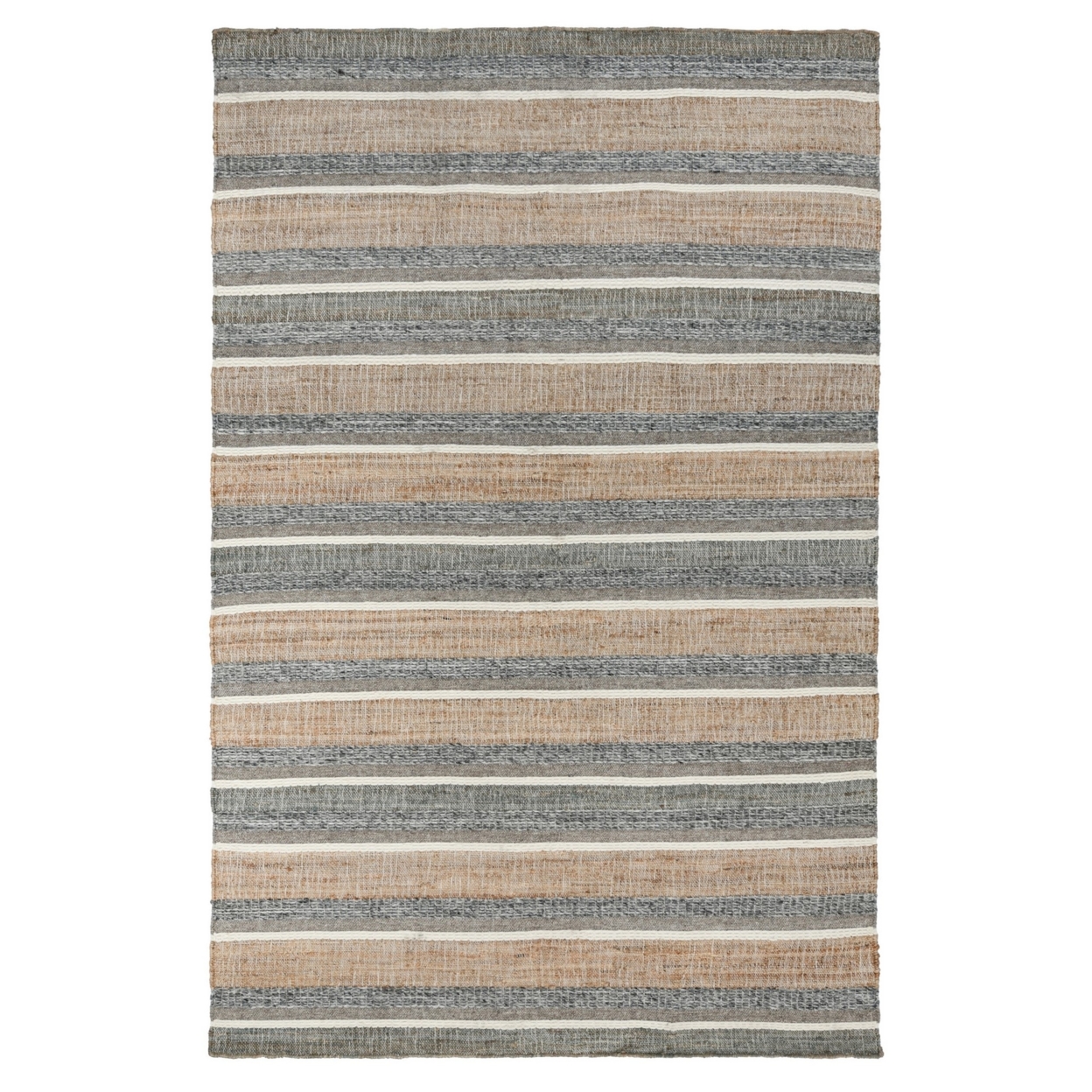 Luna 5 X 8 Area Rug, Handwoven Wool Stripes, Natural And Gray Jute Cotton- Saltoro Sherpi