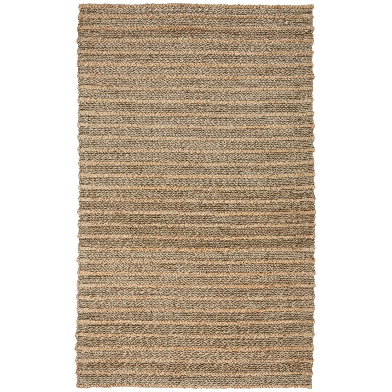 Josie 5 X 8 Area Rug, Handwoven Brown Jute, Braided And Coiled Stripes - Saltoro Sherpi