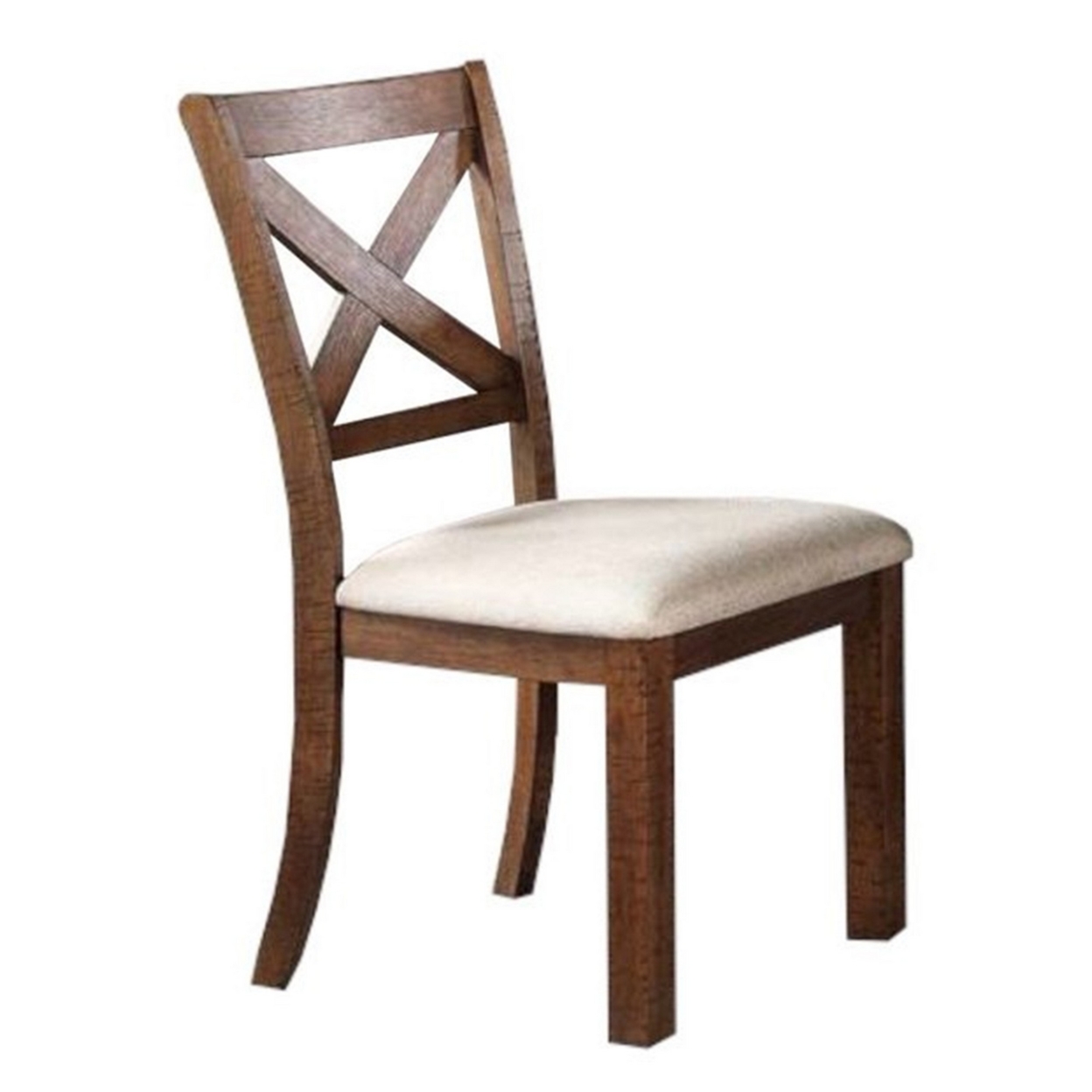 23 Inch Wood Dining Chair, Set Of 2, Slatted Back, Cushioned Seat, Beige
