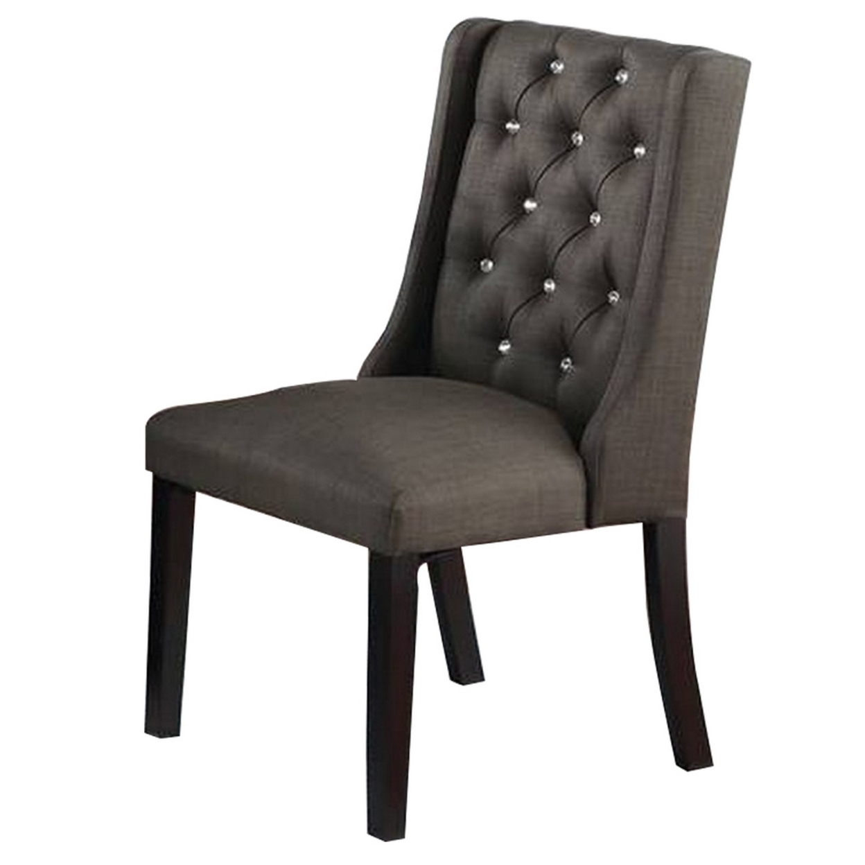 25 Inch Wood Dining Chair, Set Of 2, Button Tufted Wingback Design, Black