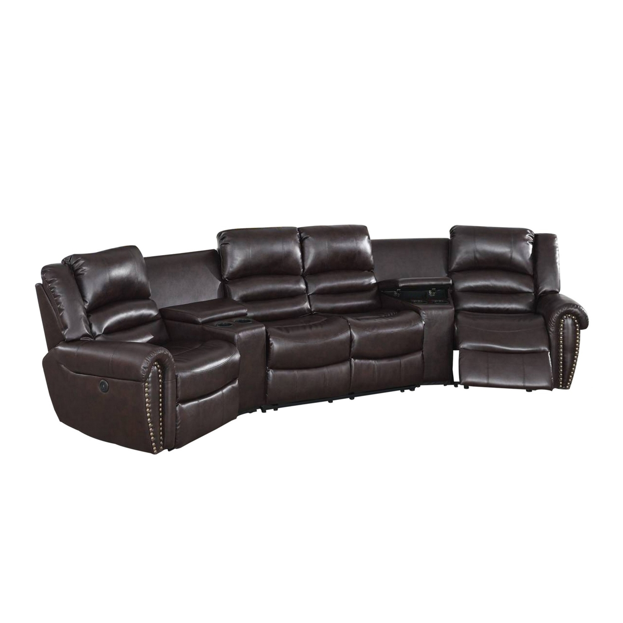 Zib Power Reclining Sectional Sofa Set, USB Port, Rich Brown Bonded Leather