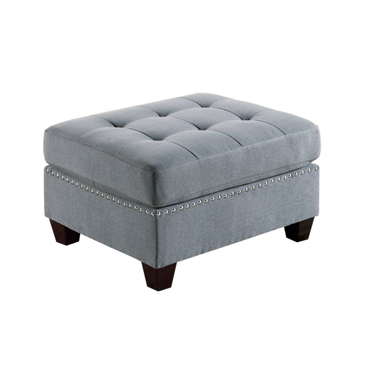 Pali 32 Inch Modern Square Ottoman, Foam Tufted Seat, Gray Linen Fabric