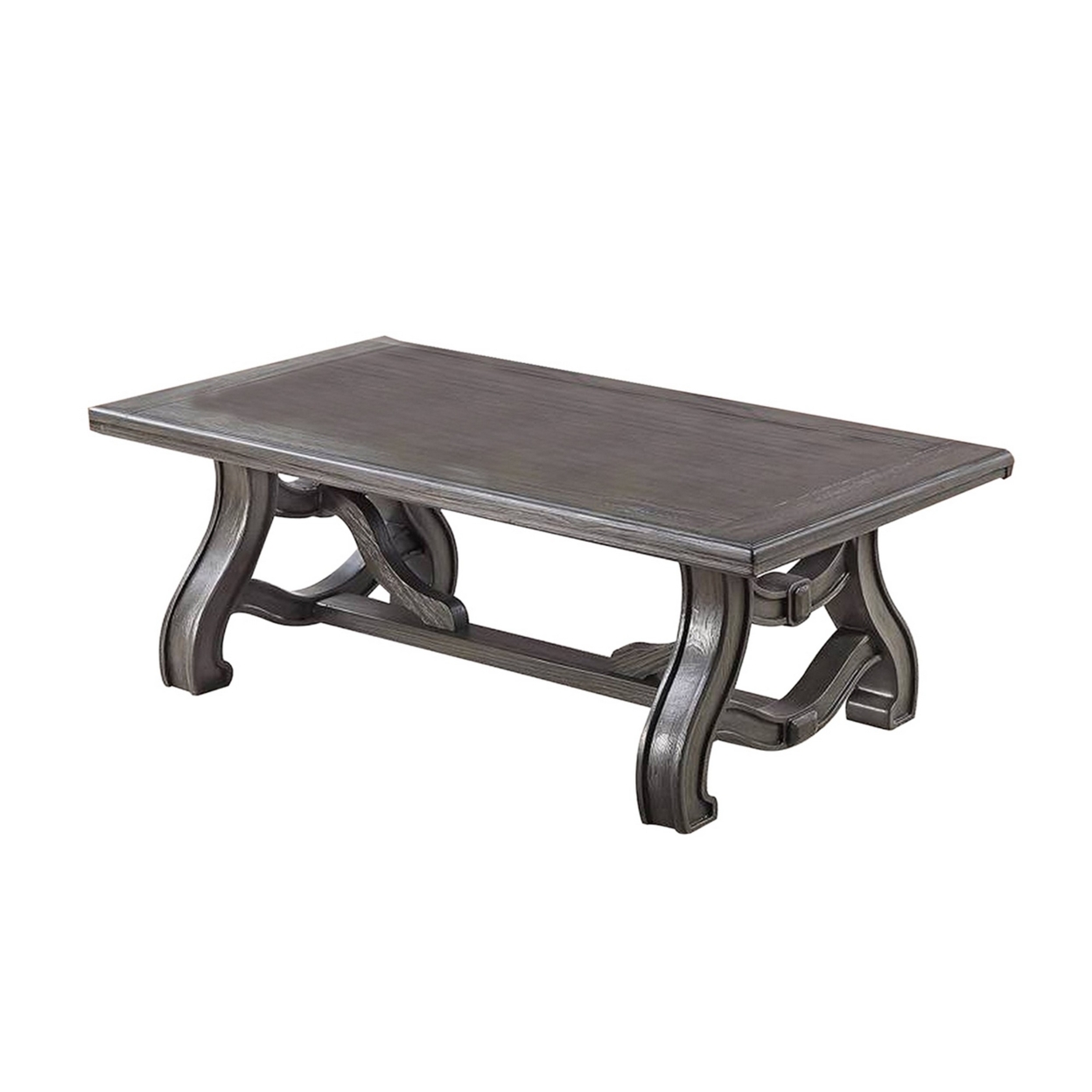 Jax 48 Inch Contemporary Coffee Table, Flared Legs, Beveled, Platinum Gray