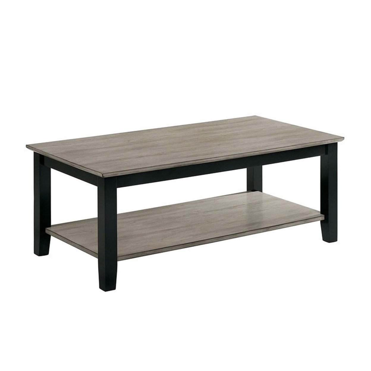 47 Inch Modern Rectangular Coffee Table, Single Shelf, Wood Grain, Gray