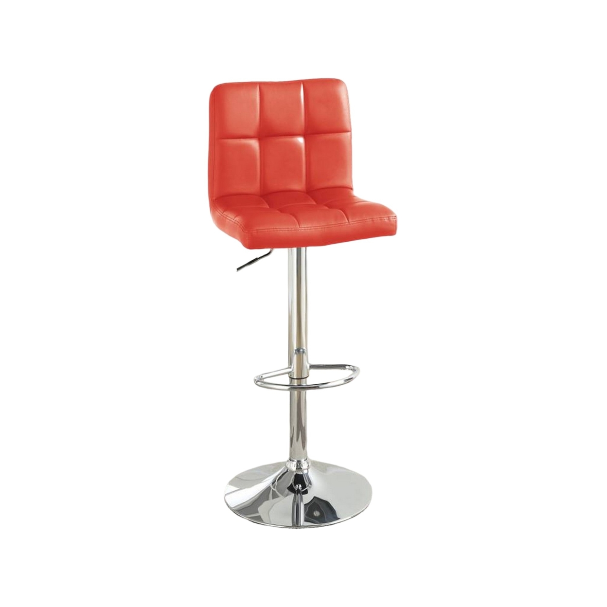 25-29 Inch Swivel Barstool, Set Of 2, Cushioned Seat, Red Faux Leather