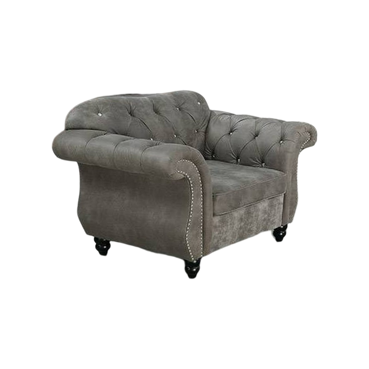 Rima 77 Inch Modern Loveseat, Velvet Cushioned Seat, Rolled Arms, Gray