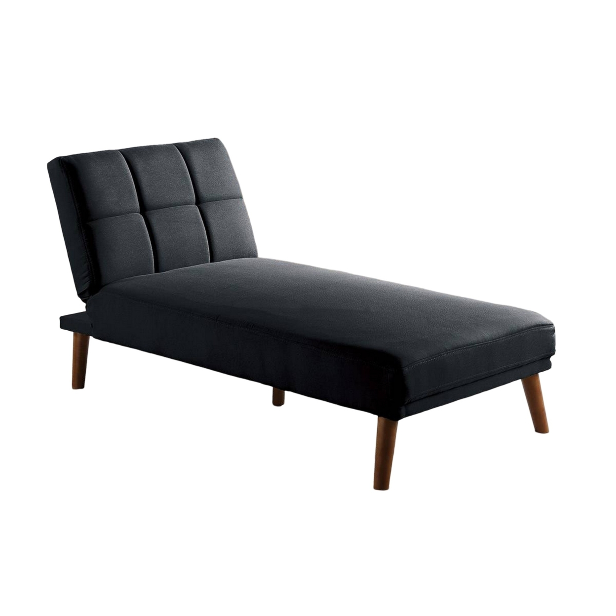 Gina 62 Inch Modern Adjustable Chaise, Square Tufting, Tapered Legs, Black