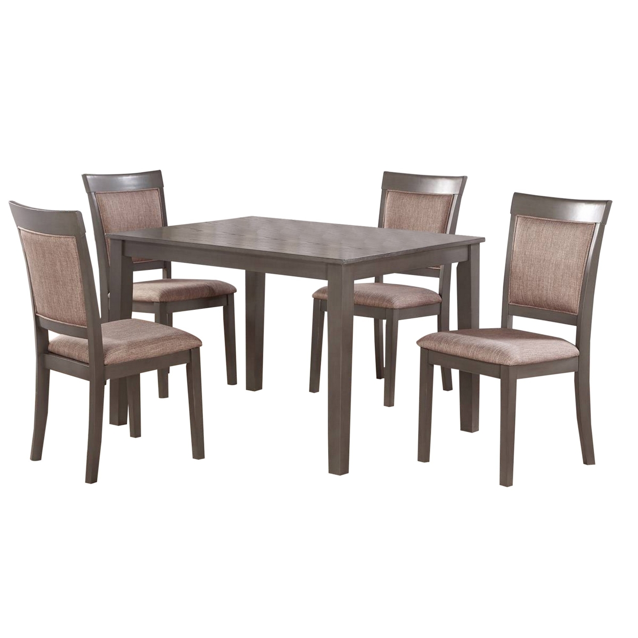 5 Piece Dining Set, Rectangular Table, 4 Chairs, Padded Seats, Taupe Gray