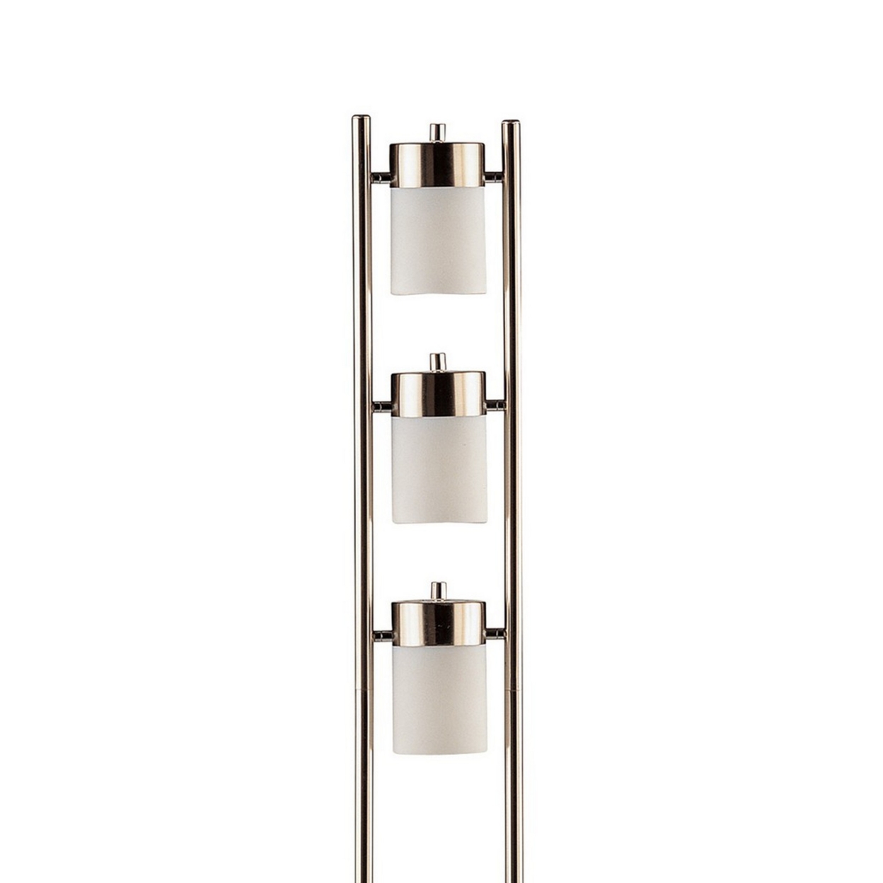 65 Inch Silver Floor Lamp, 3 Horizontal Swivel Lights, Frosted Glass Shade- Saltoro Sherpi