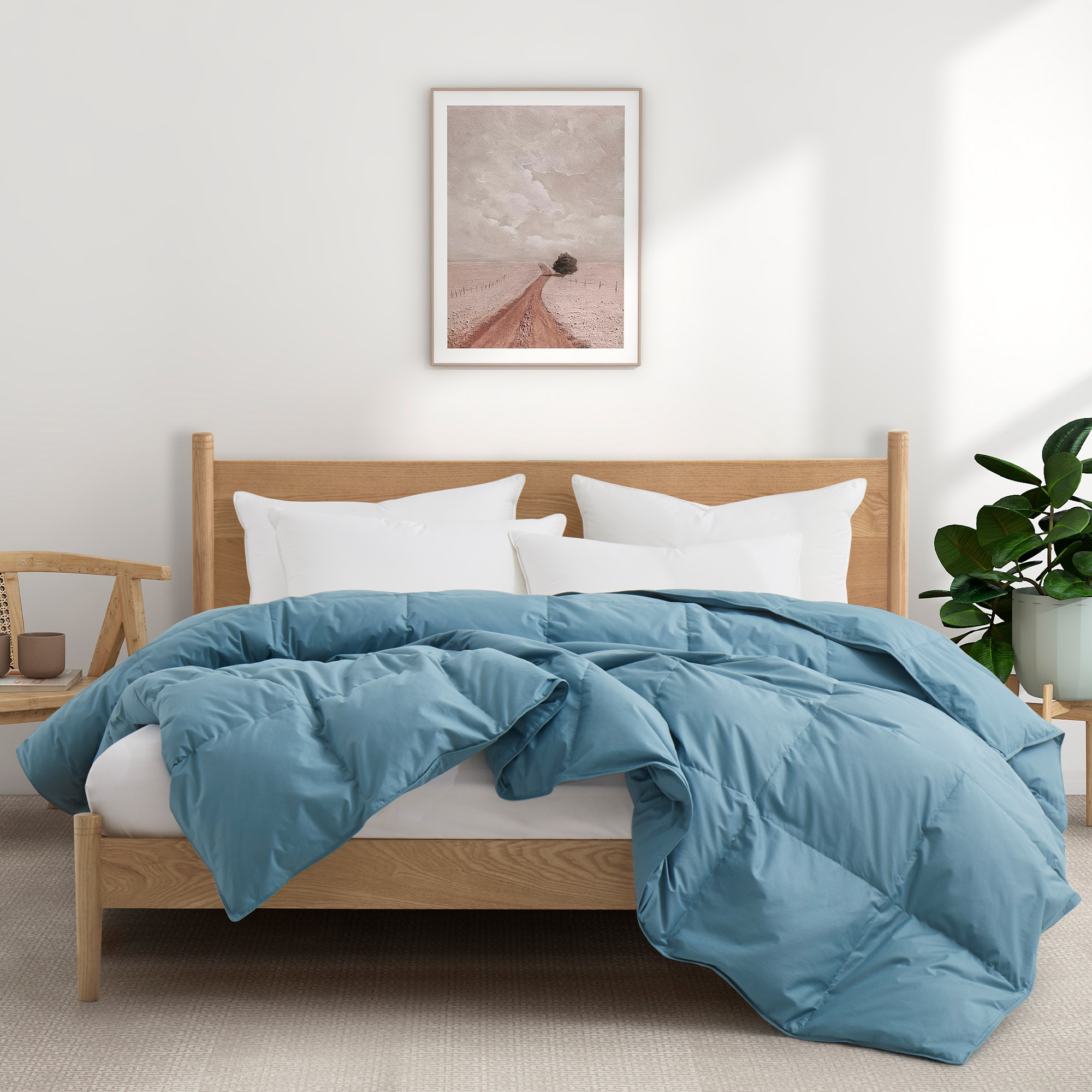 All Season Organic Cotton Comforter Filled With Down And Feather Fiber Twin Size - Steel Blue
