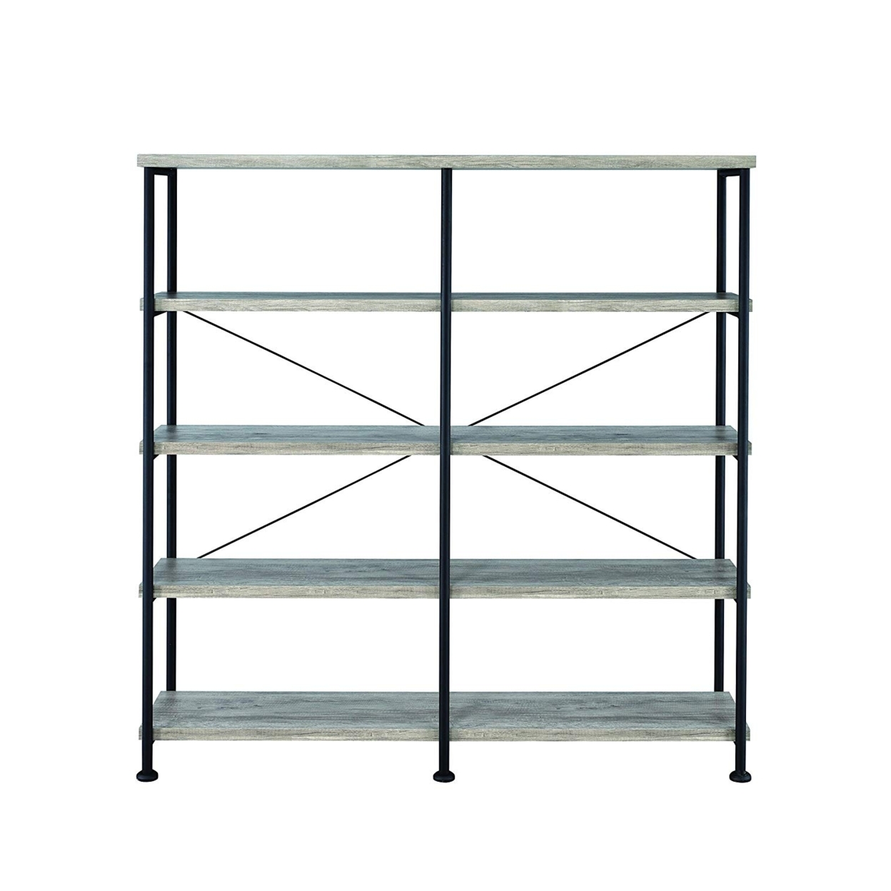 63 Inch Industrial 4 Tier Bookshelf, Particleboard, Metal Frame, Gray, Black- Saltoro Sherpi